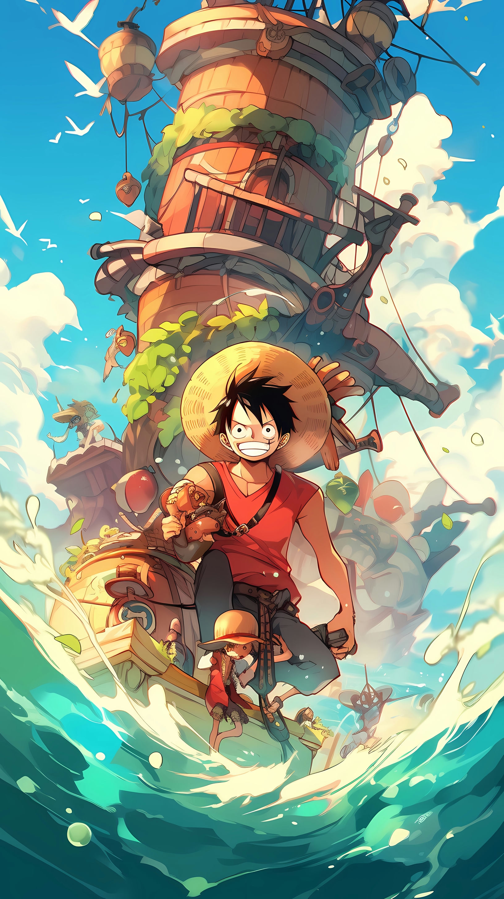 Luffy and Crew on a Treasure Island - One Piece Vibrant