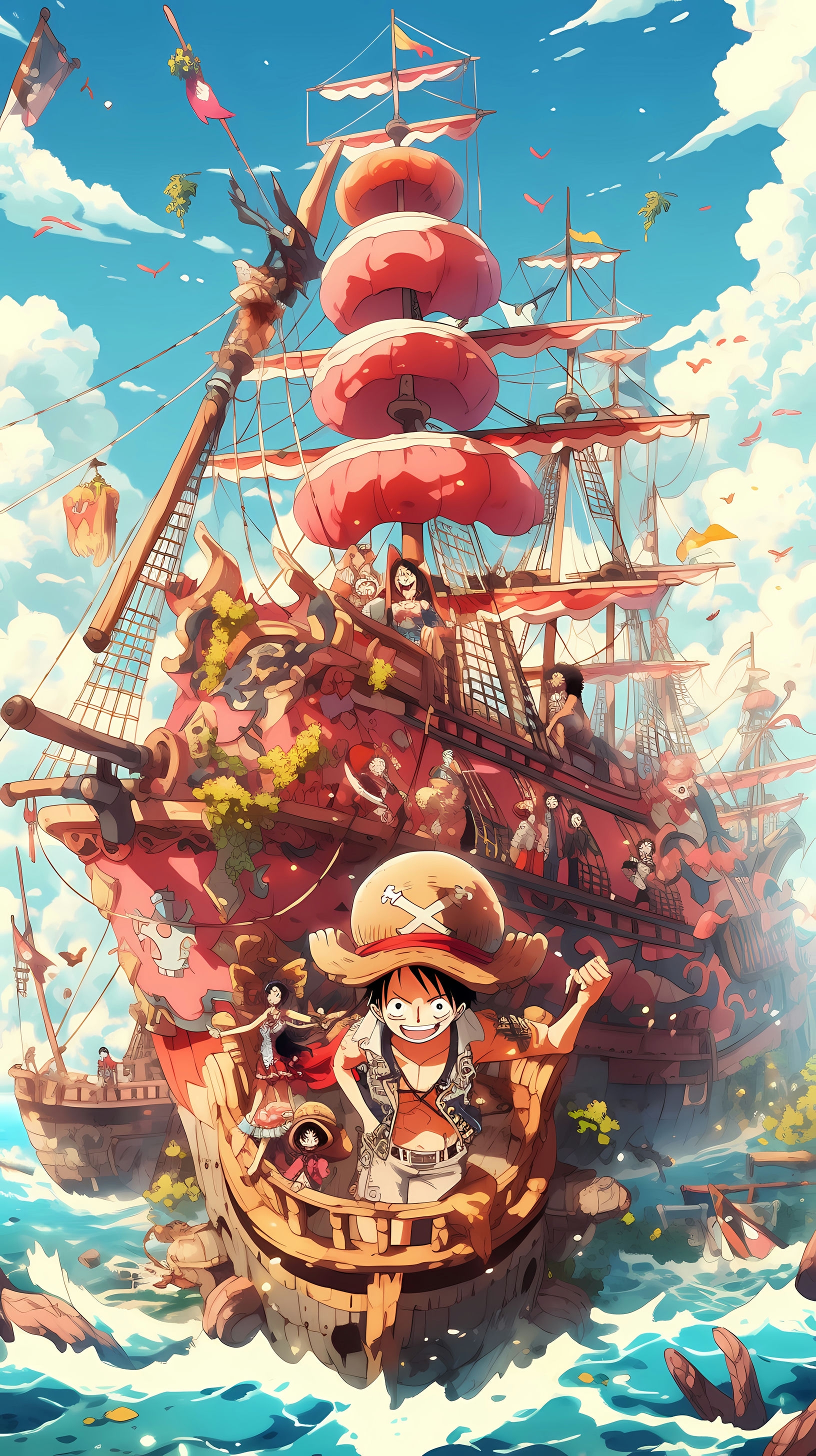 Luffy and Crew on a Treasure Island - One Piece Vibrant
