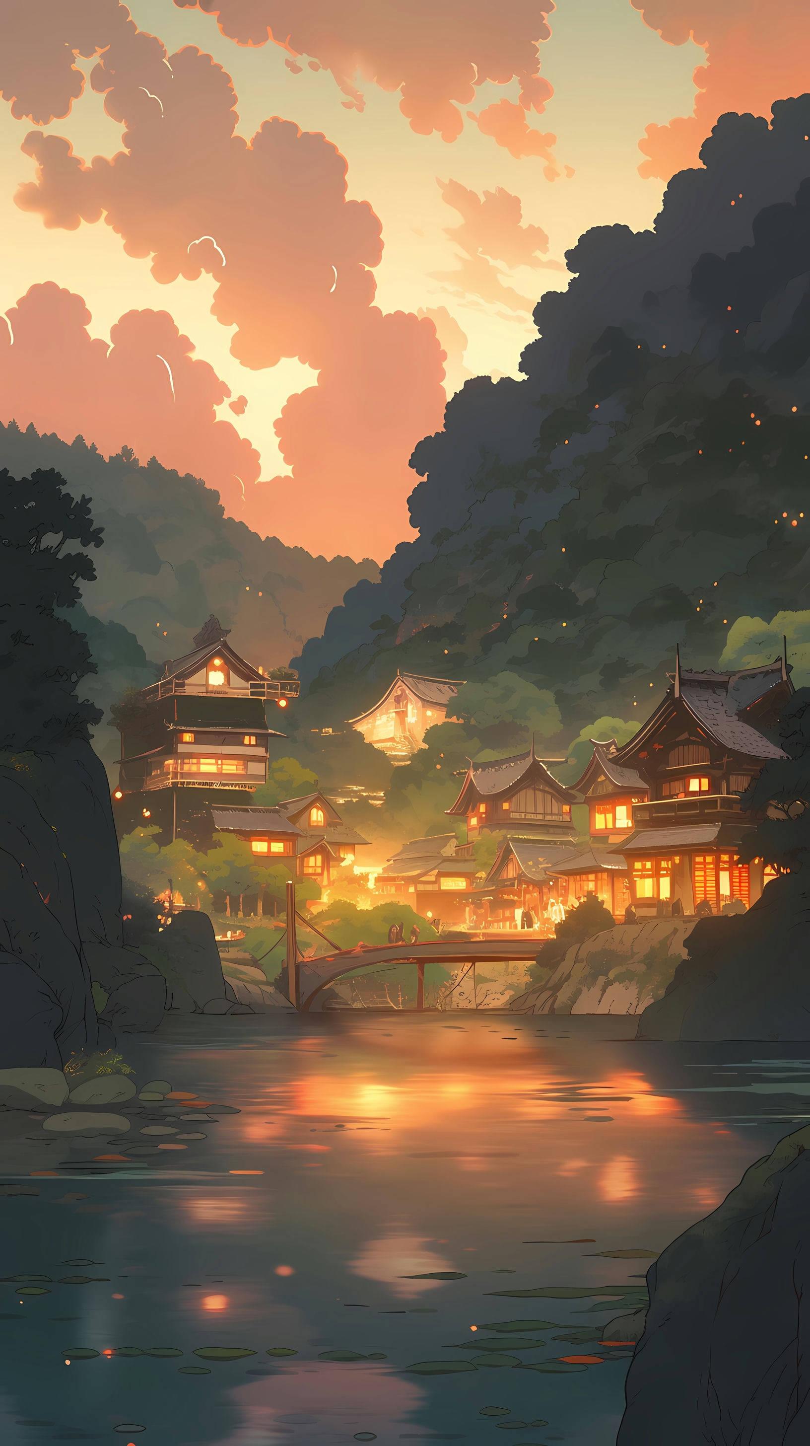 Studio Ghibli Landscape: Scenic Evening View