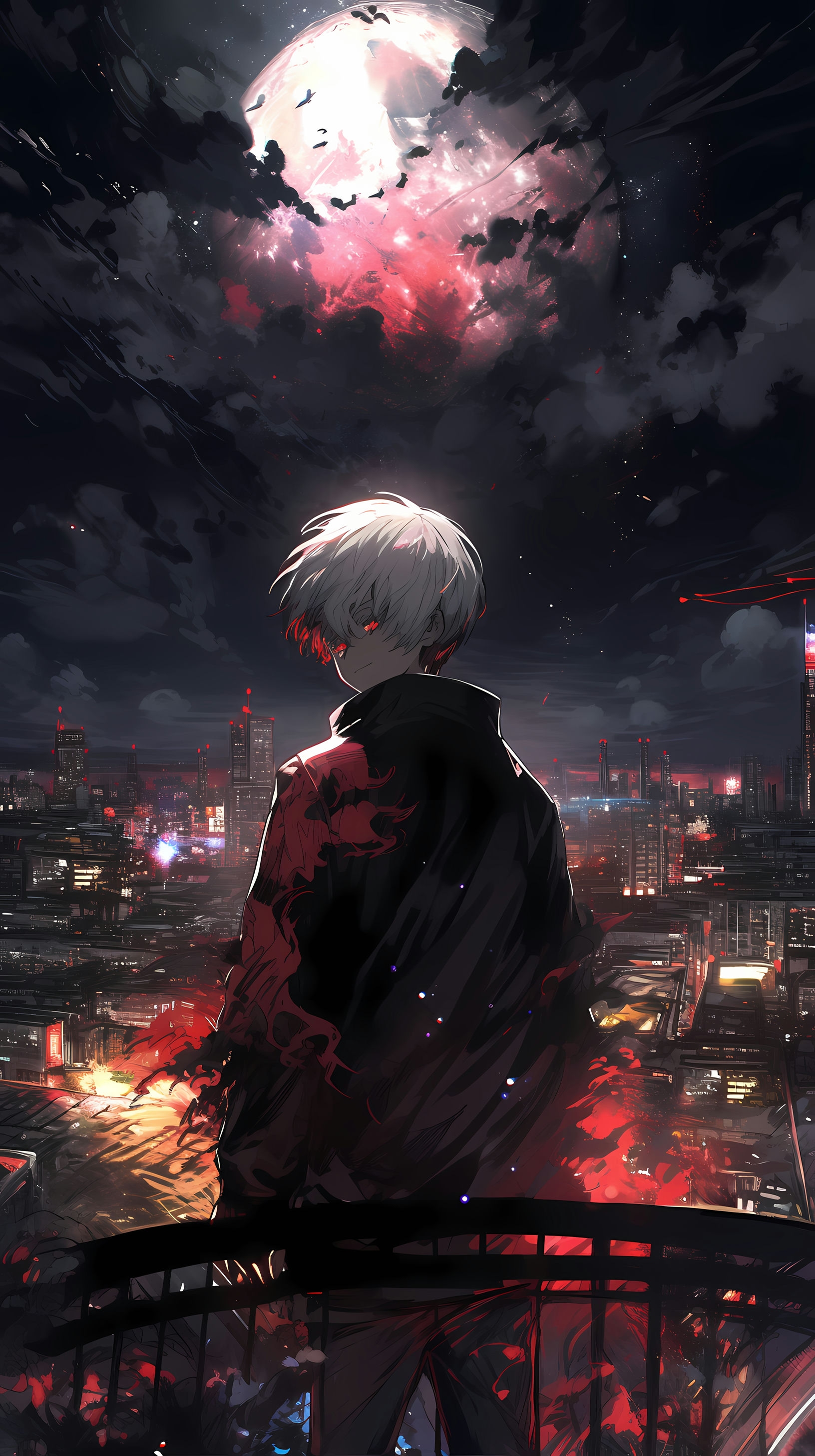 Kaneki Ken Overlooking Tokyo at Night - Tokyo Ghoul Dark