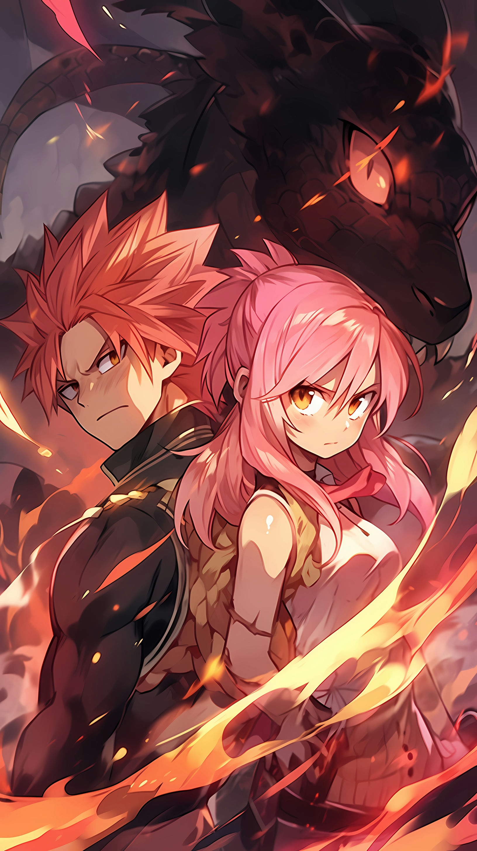 Fairy Tail: Natsu and Lucy Against a Backdrop of Magical Glyphs