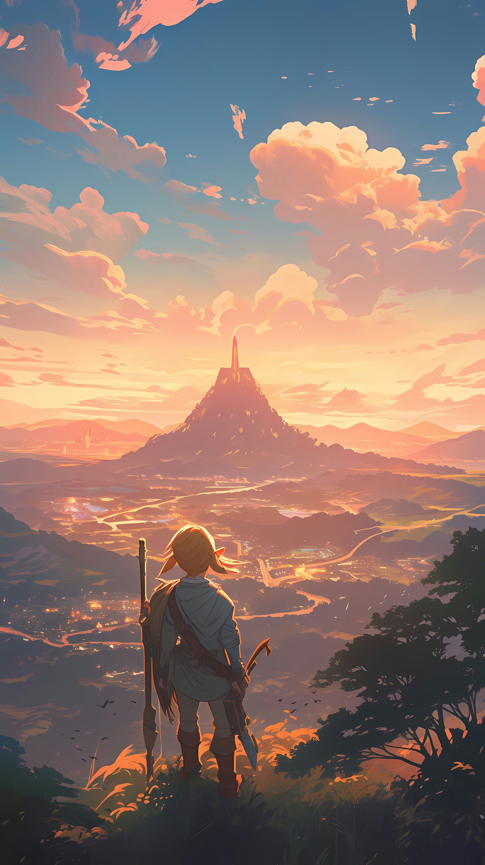 The Legend of Zelda: Link Overlooking Hyrule at Sunset