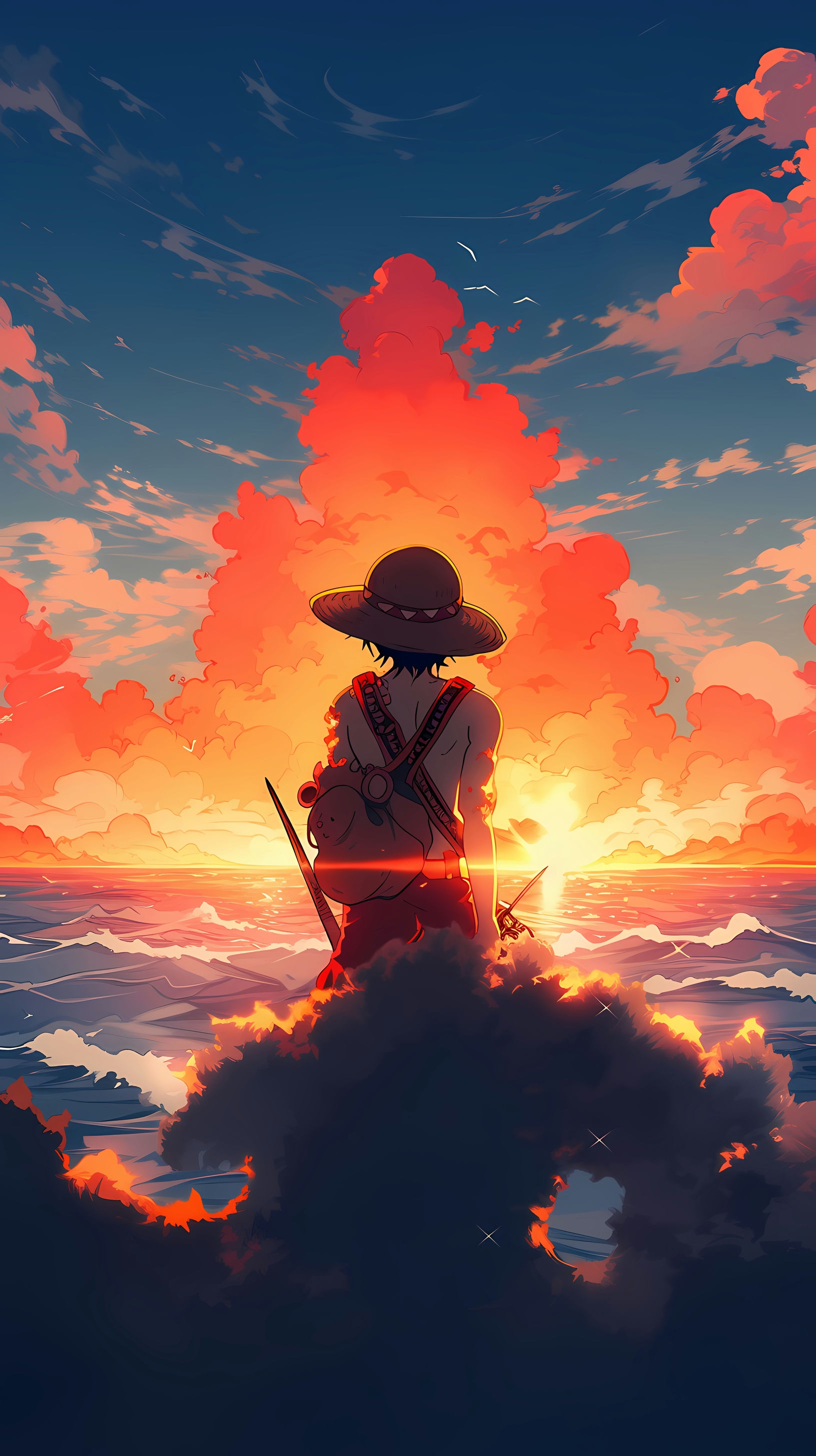 One Piece: Luffy Gazing at the Ocean Sunrise