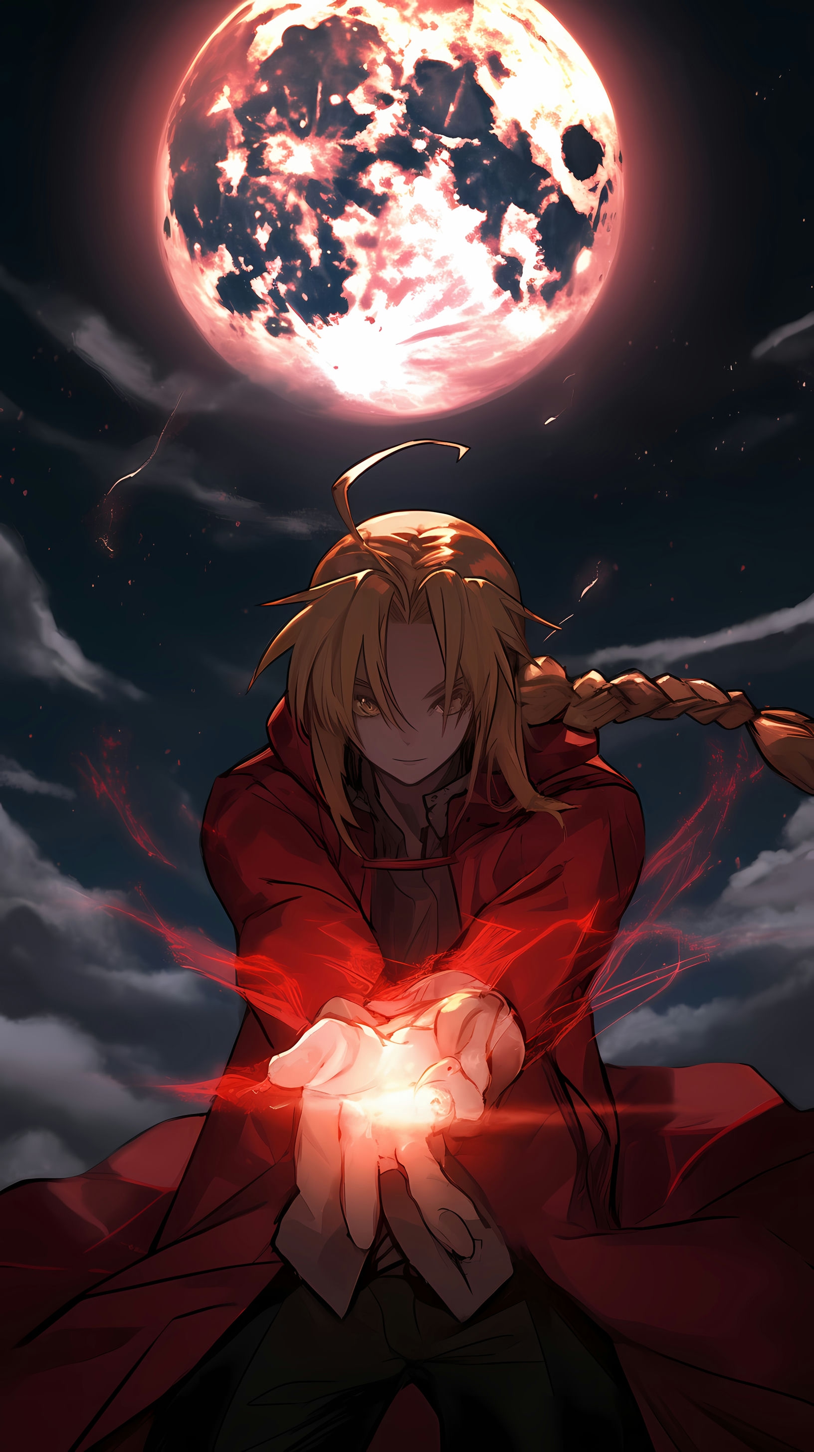 Edward Elric Casting Alchemy Under a Moonlit Sky