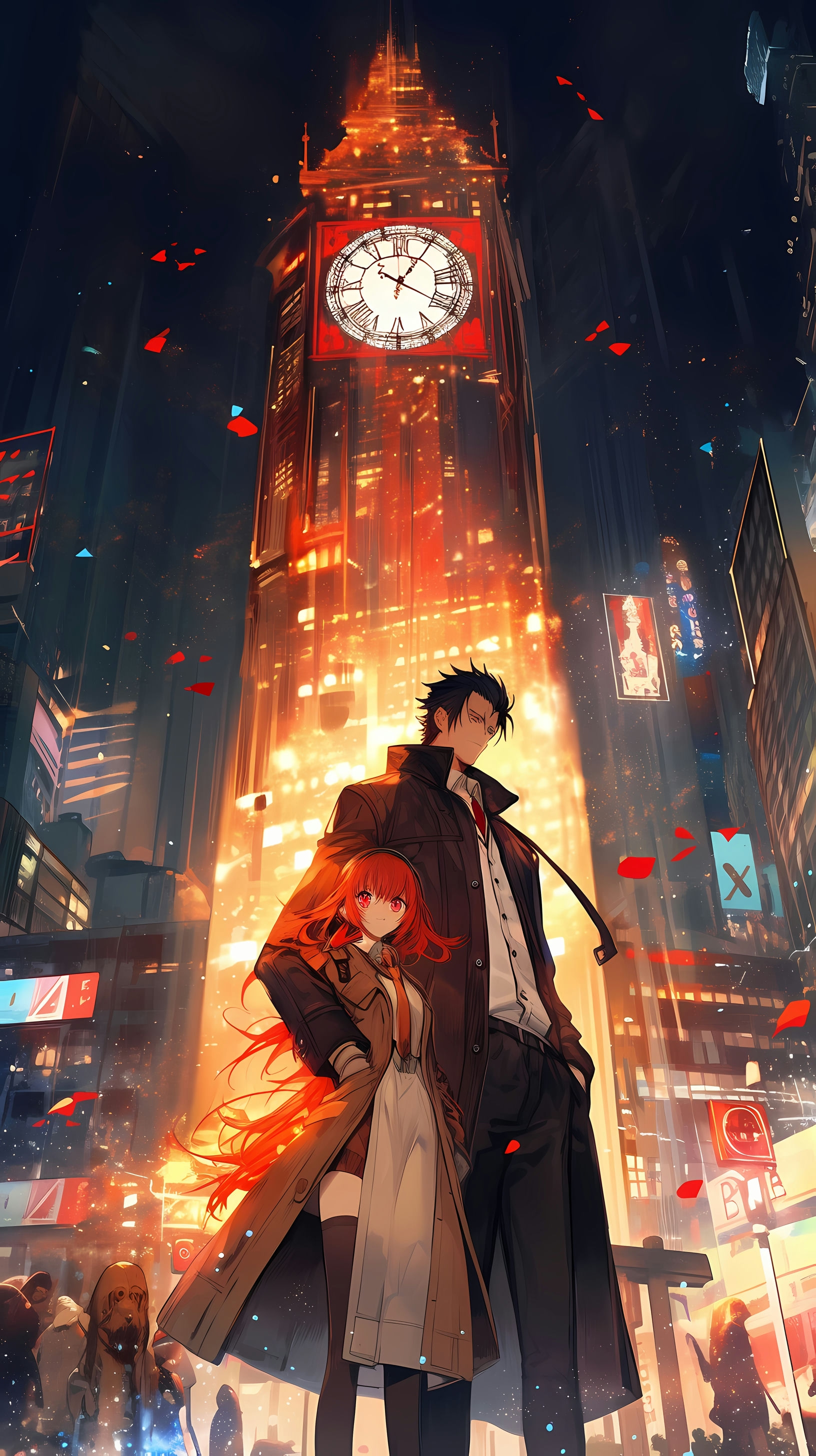 Okabe and Kurisu in a Sci-Fi Cityscape (Steins;Gate)