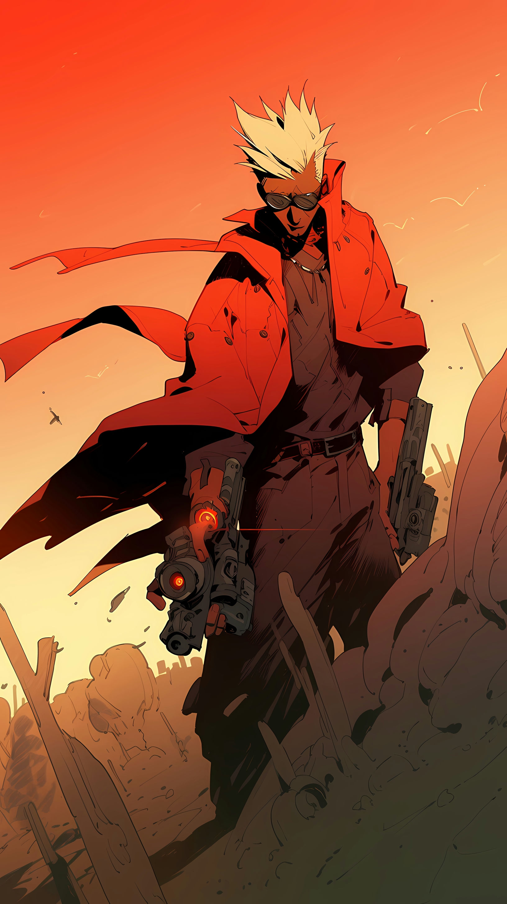 Vash the Stampede in a Wild West Desert Scene (Trigun)