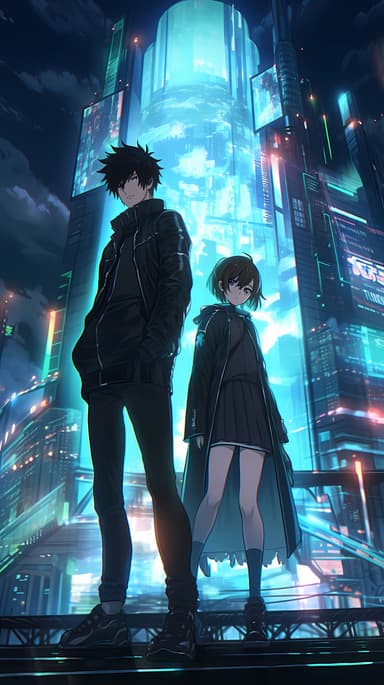 Kogami and Akane in a Futuristic City - Psycho-Pass