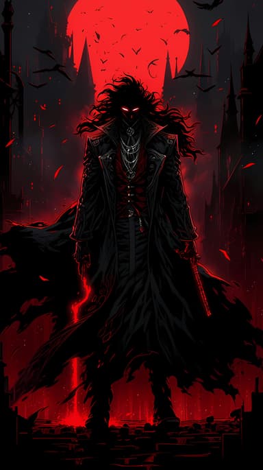 Alucard in Gothic Cityscape: Hellsing Dark and Intense