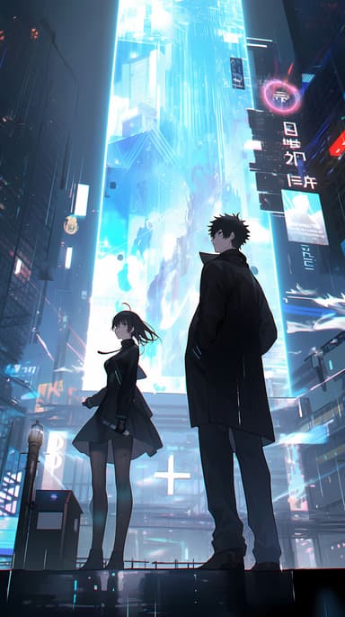 Kogami and Akane in a Futuristic City - Psycho-Pass