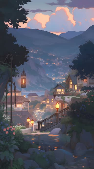 Scenic Evening View of a Studio Ghibli Landscape