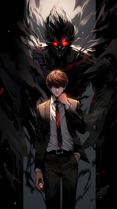 Death Note: Light Yagami with the Death Note in an Intense and Dark Atmosphere