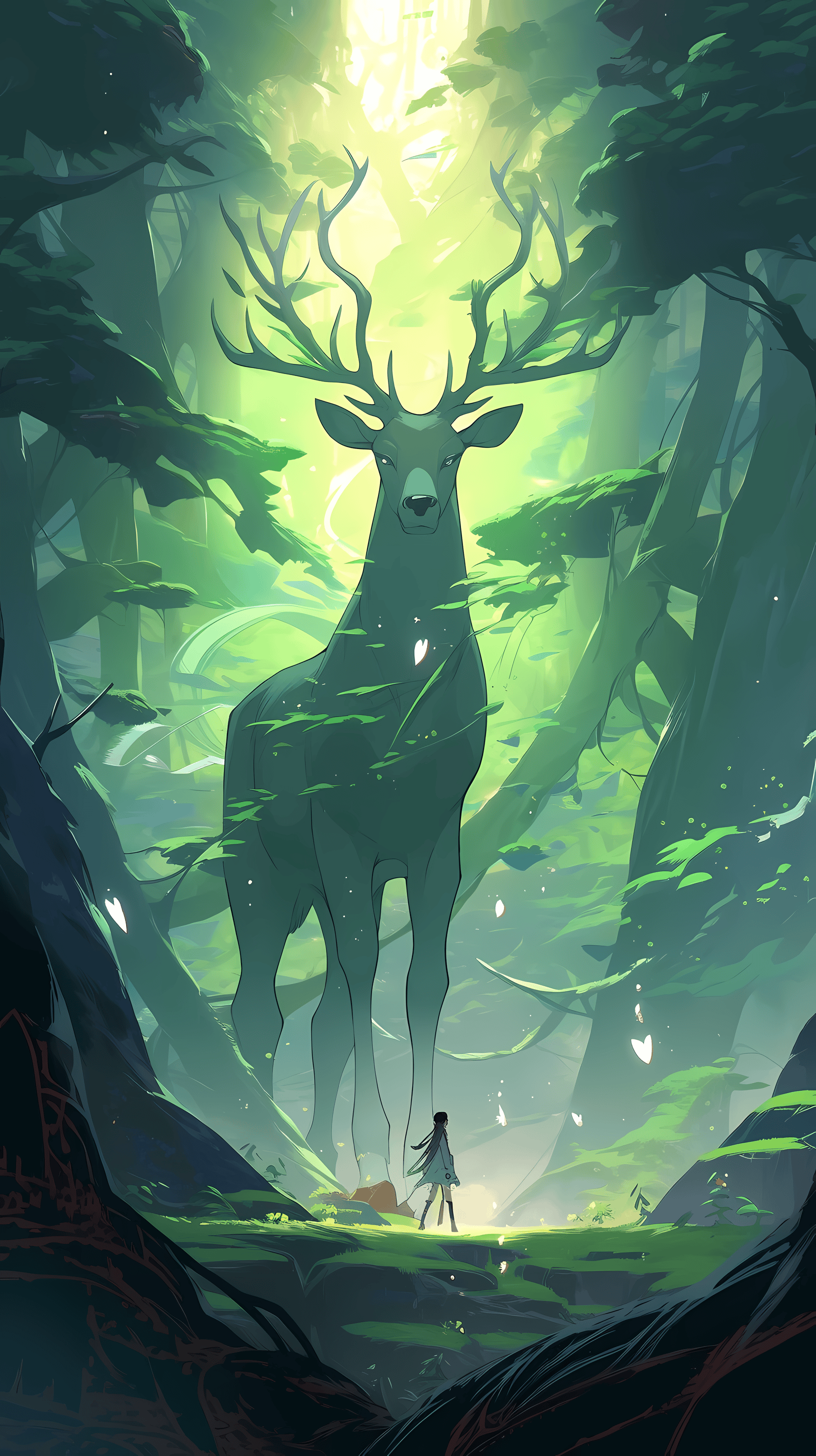 This enchanting anime wallpaper captures the essence of a mystical forest scene