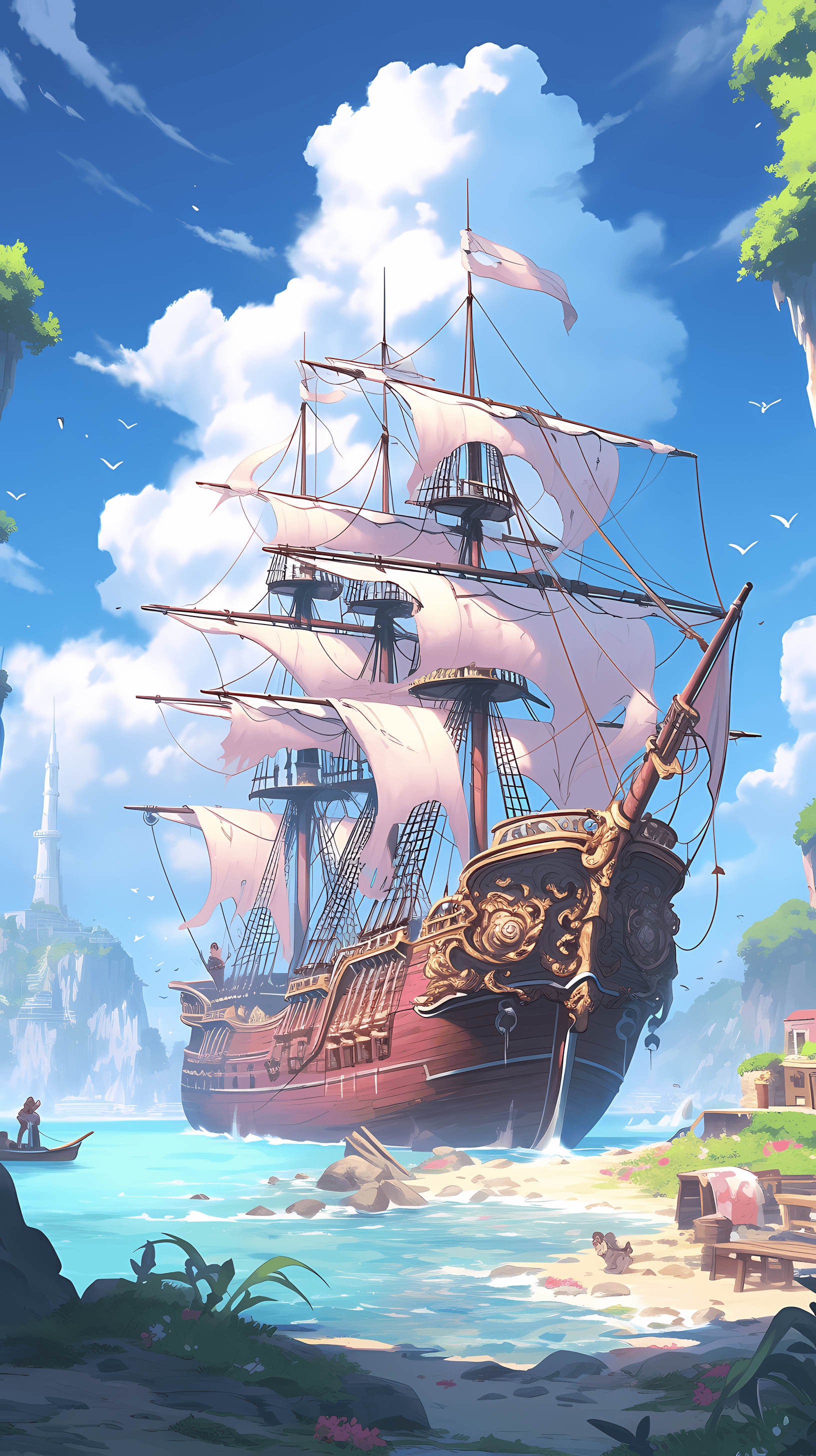 Set sail on an epic adventure with this stunning One Piece anime wallpaper
