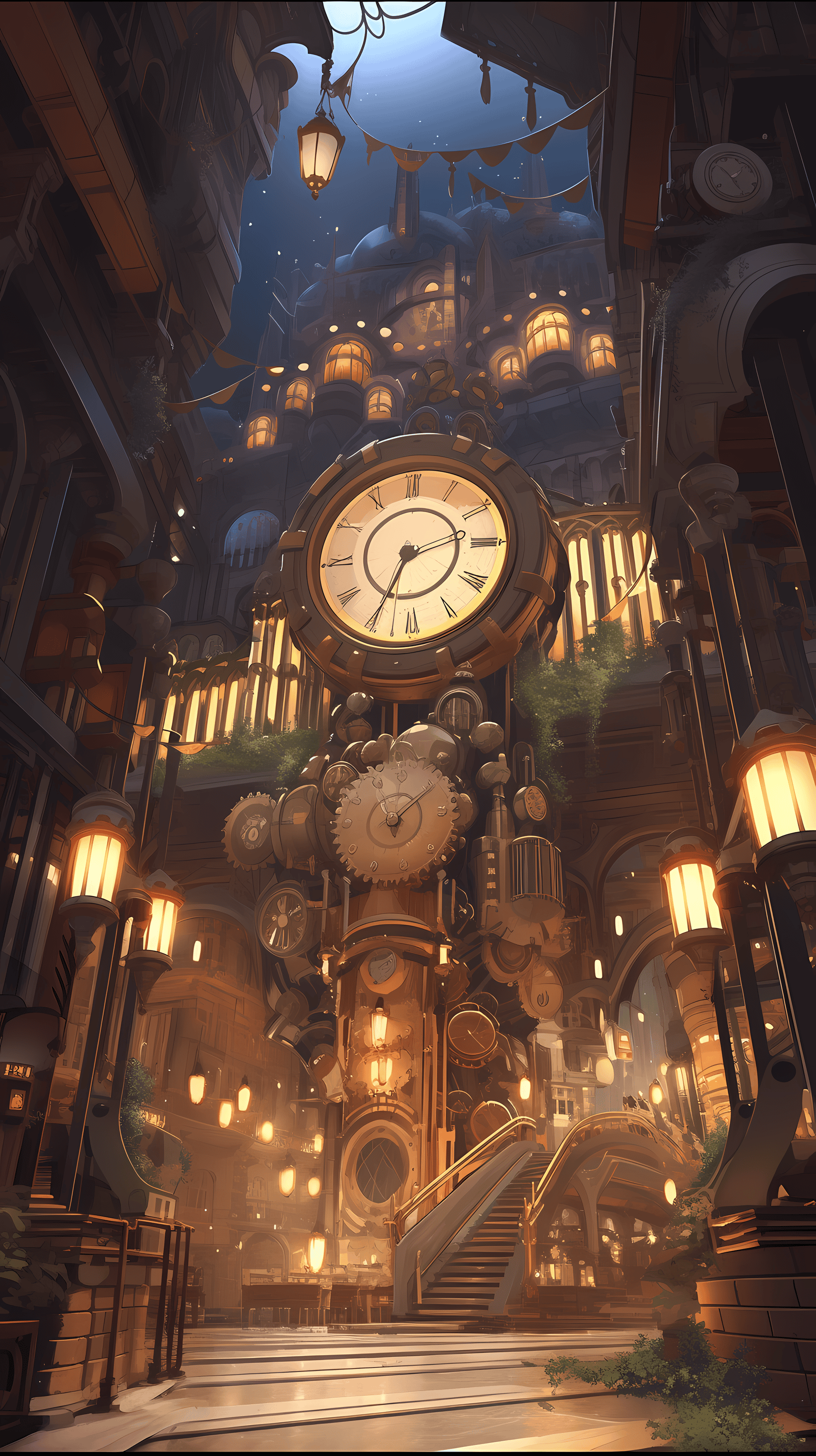 This anime wallpaper showcases a breathtaking neo-Victorian steampunk cityscape