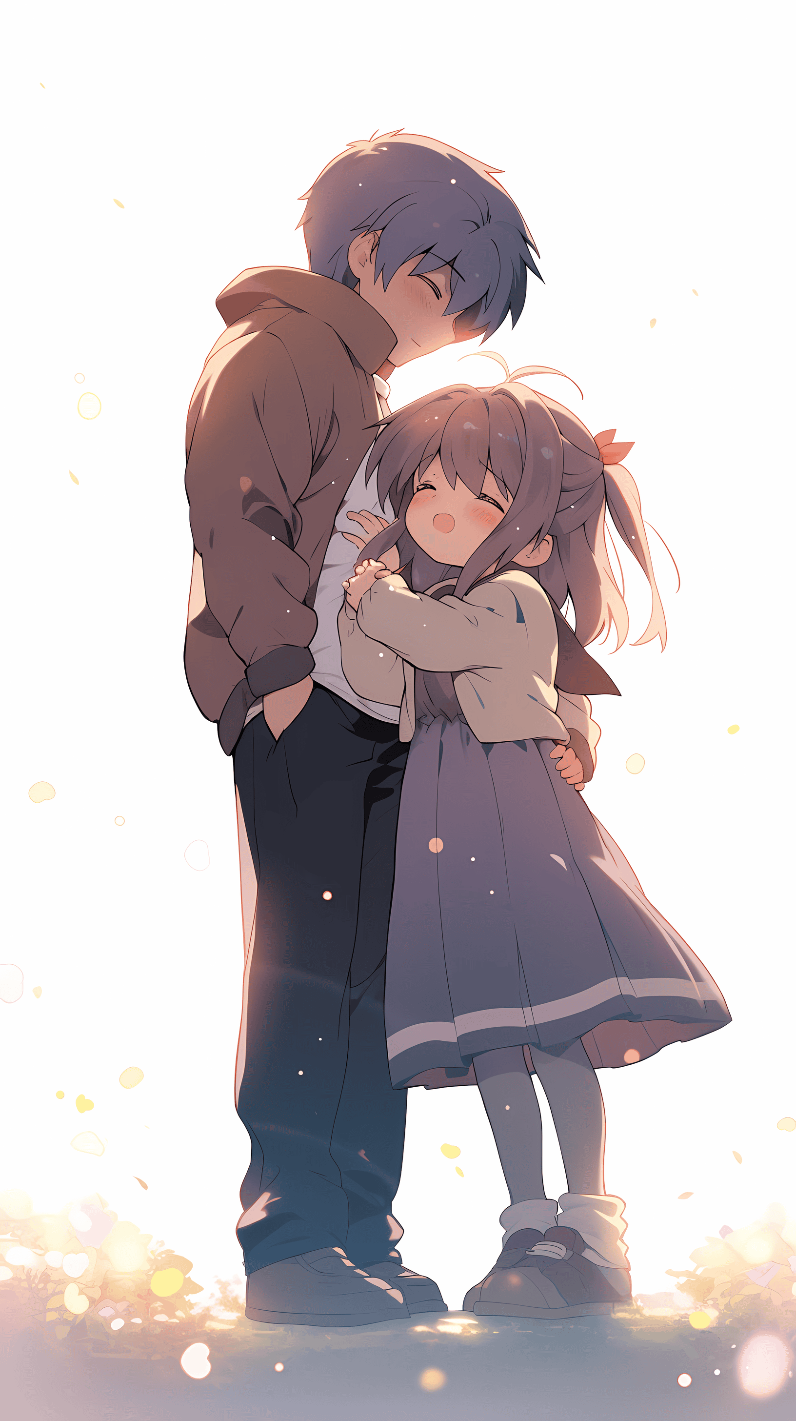 This captivating anime wallpaper depicts a heartwarming scene from Clannad, showcasing the emotional bond between two characters