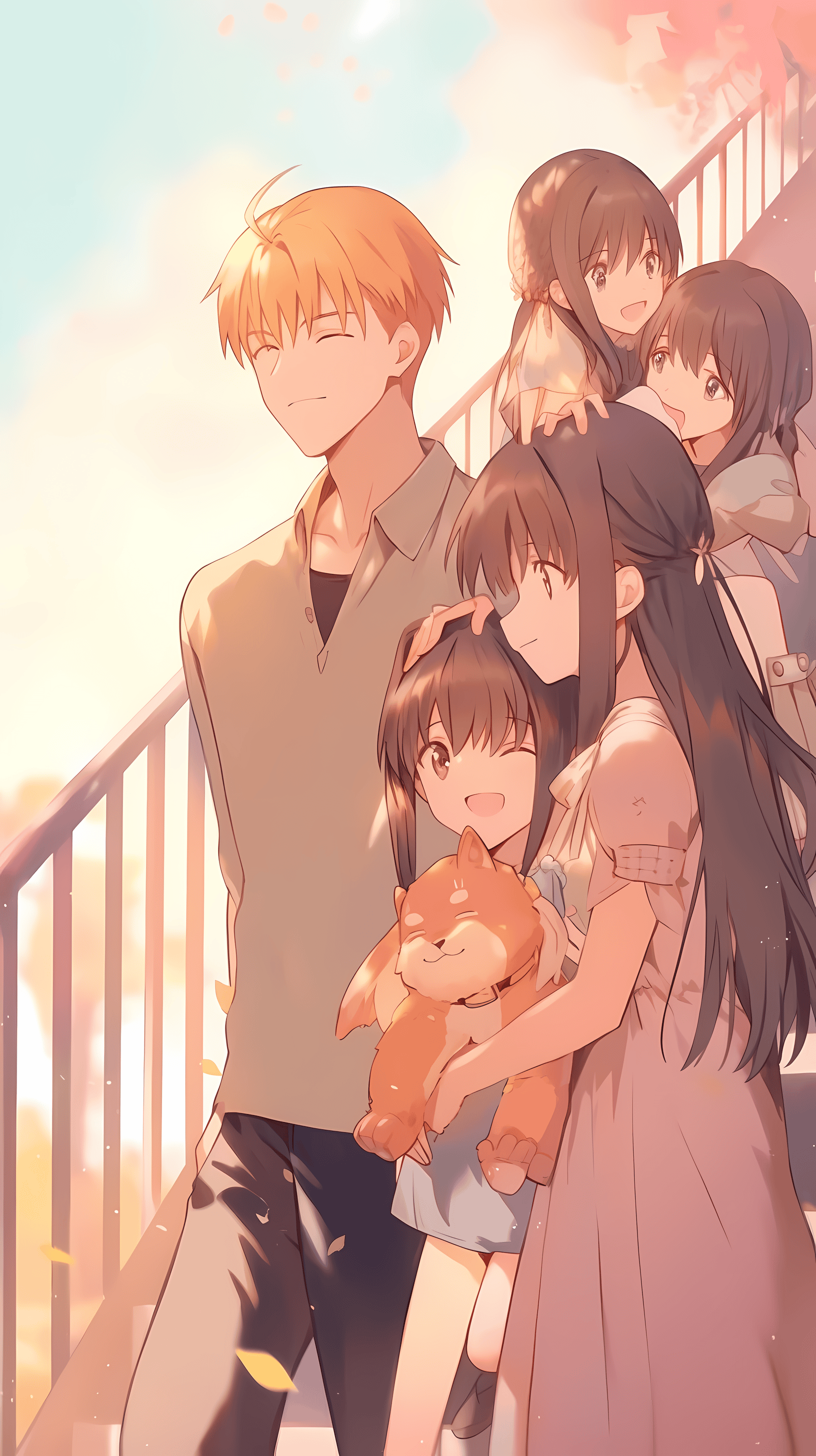 This anime wallpaper captures a heartwarming moment from the series 'Fruits Basket