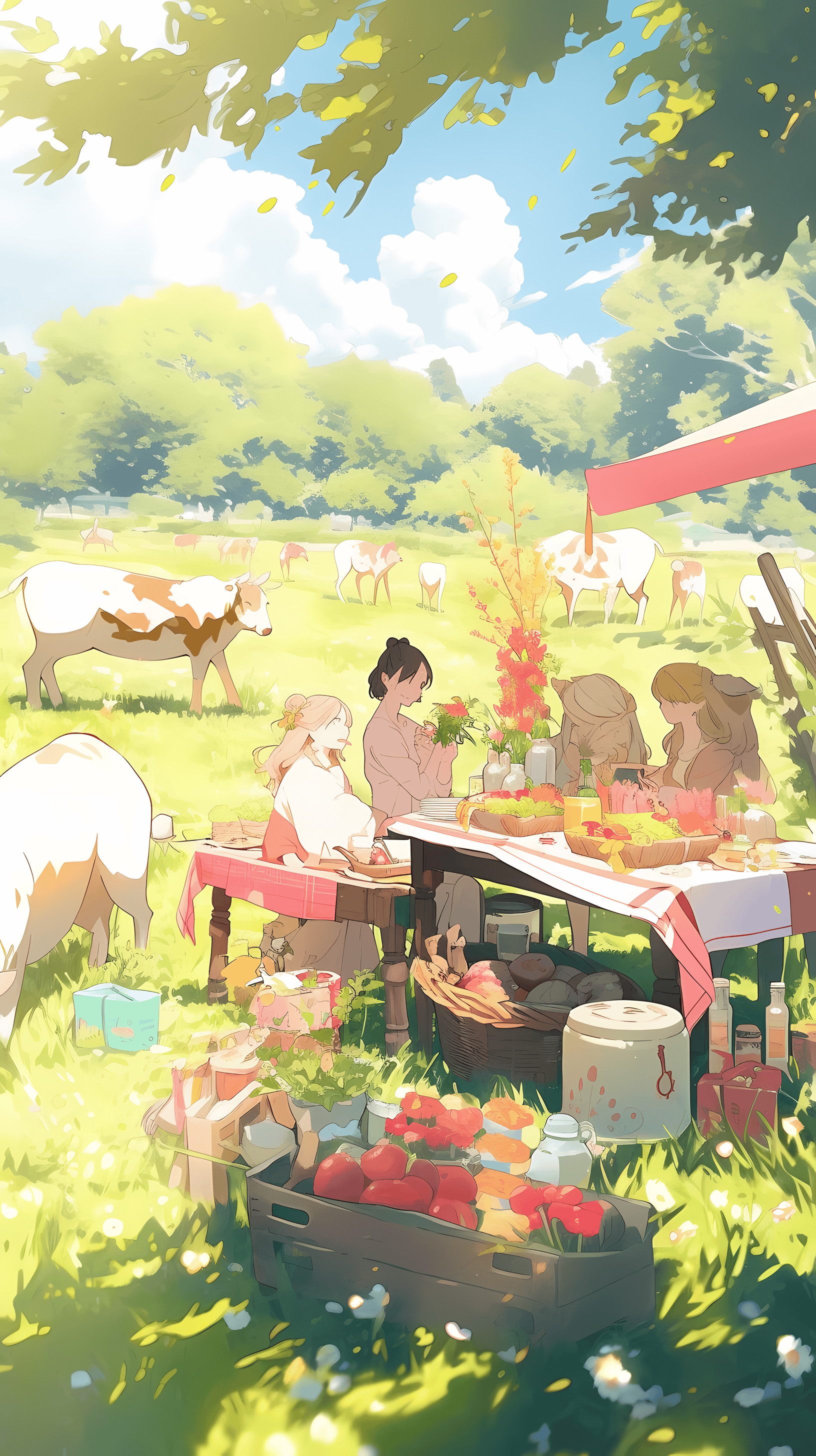 This anime wallpaper captures a serene and idyllic countryside scene, perfect for fans of slice-of-life and rural settings