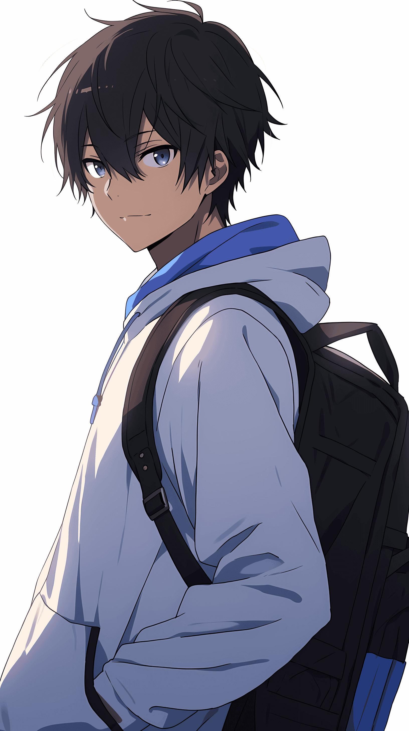This anime wallpaper features a young man with a distinctive black hairstyle and captivating eyes
