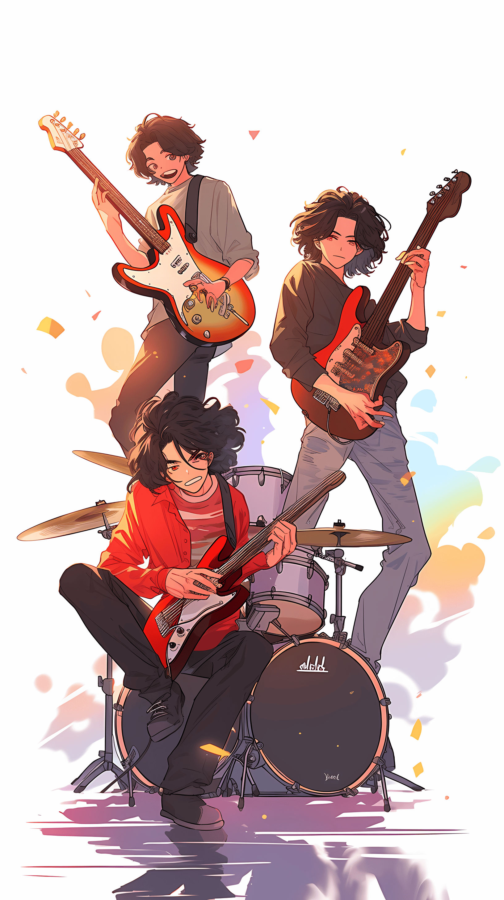 This anime wallpaper captures the essence of a dynamic musical performance by the Given Hetfelt band