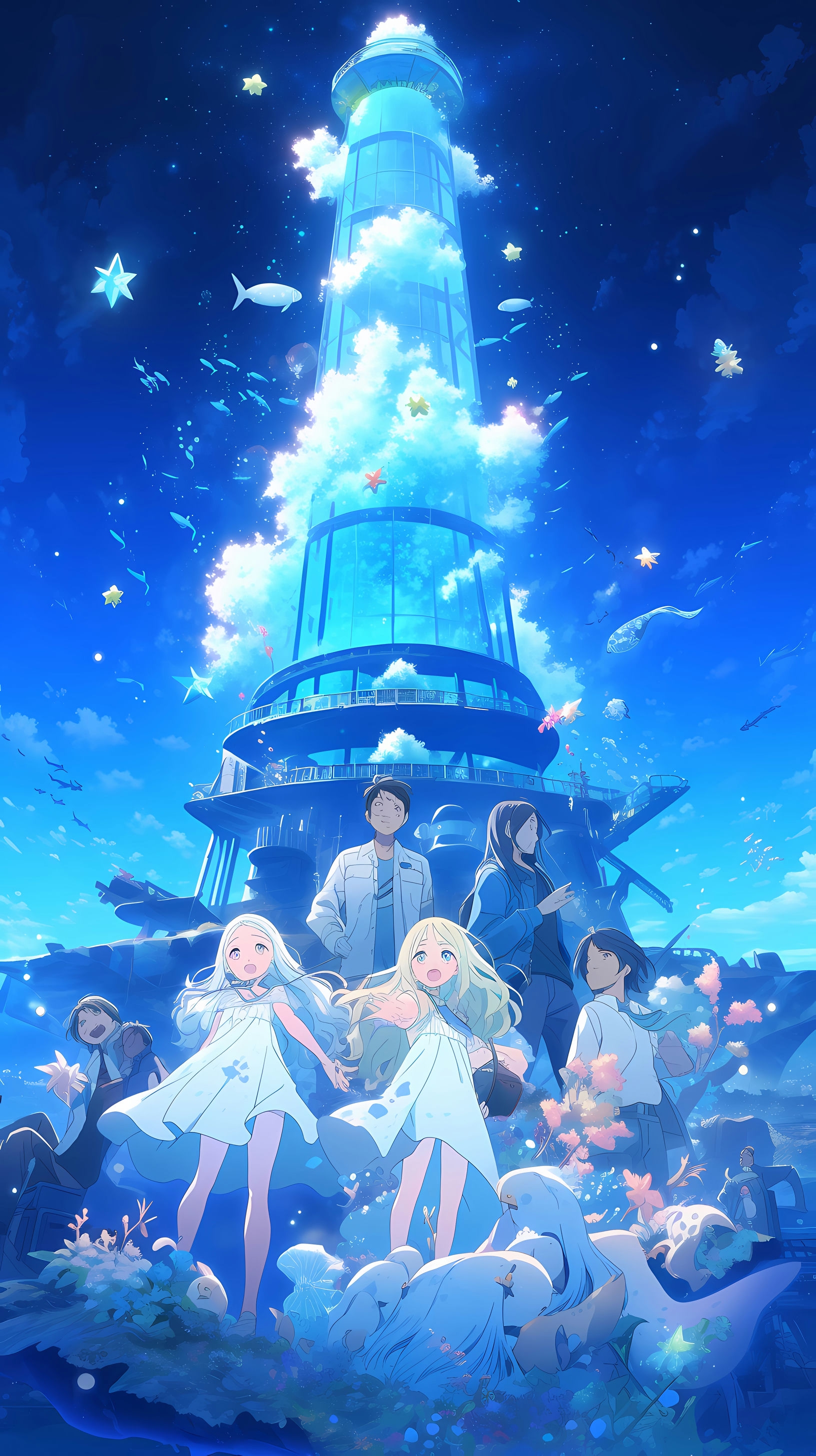This enchanting anime wallpaper captures the essence of 'Nagi no Asukara,' a captivating series that blends the mystical world of the sea with the human realm