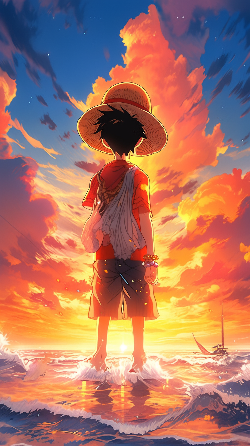 This stunning anime wallpaper captures the iconic Monkey D