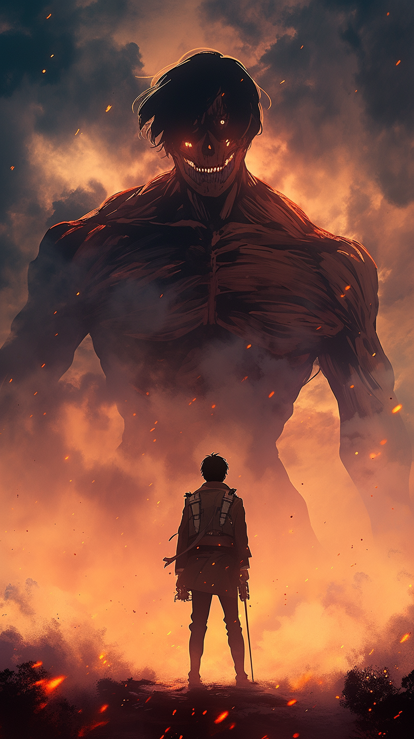 This anime wallpaper captures an intense and dramatic scene from Attack on Titan