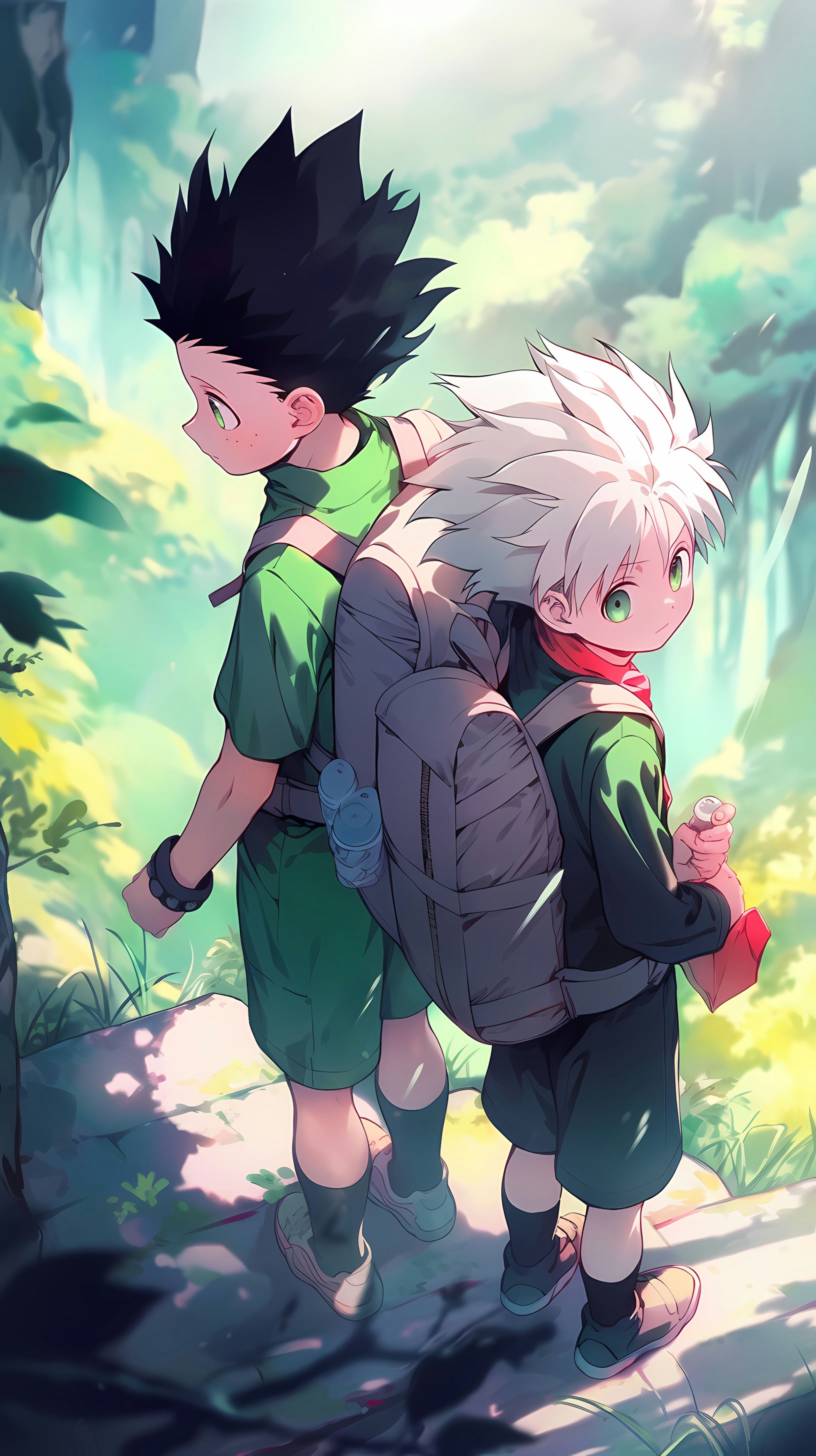 This captivating anime wallpaper showcases the iconic duo, Gon and Killua, from the popular series 'Hunter x Hunter