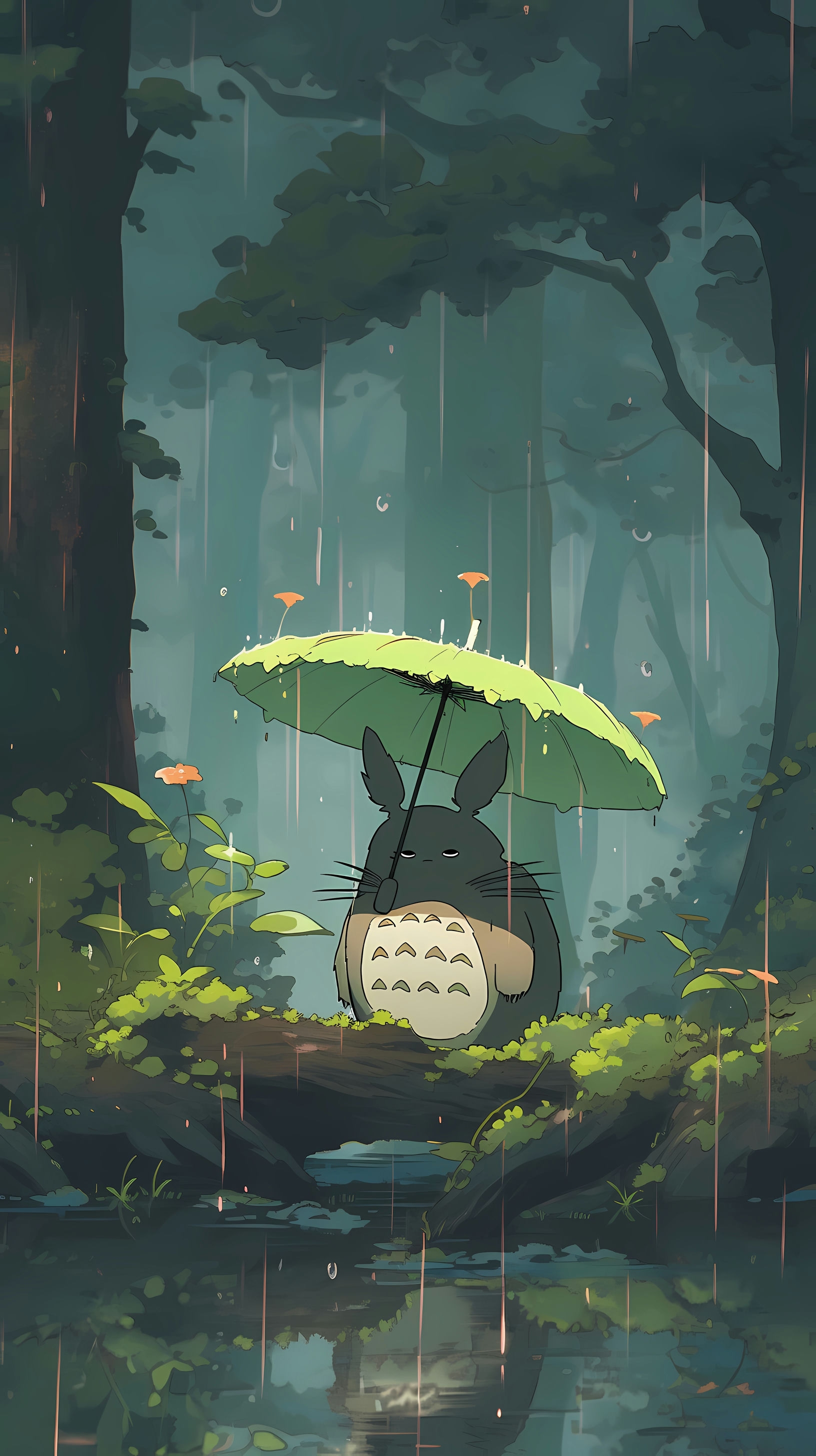 This enchanting anime wallpaper captures the whimsical essence of Studio Ghibli's 'My Neighbor Totoro