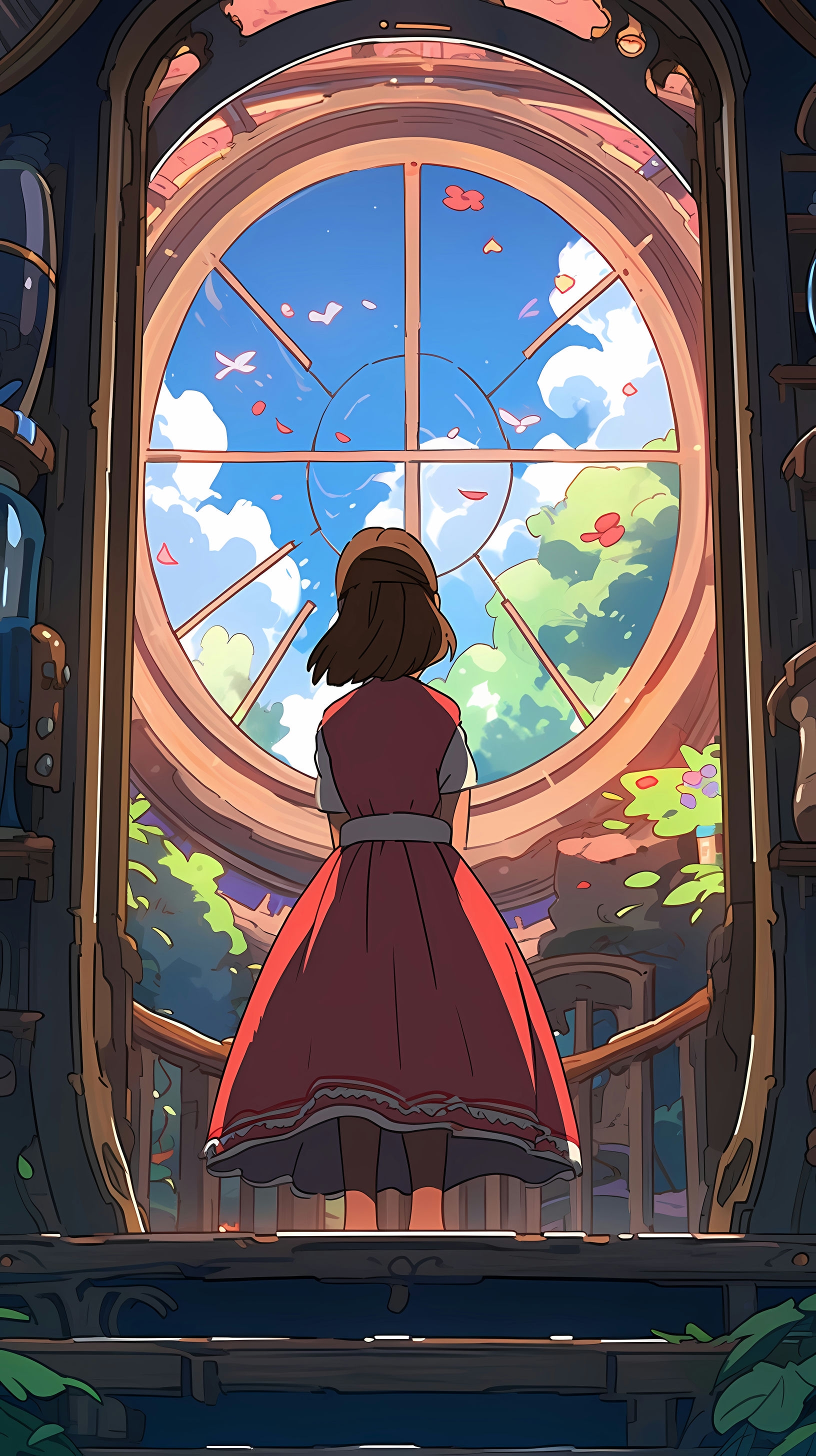 This enchanting anime wallpaper captures a serene moment from the beloved Studio Ghibli film 'Howl's Moving Castle