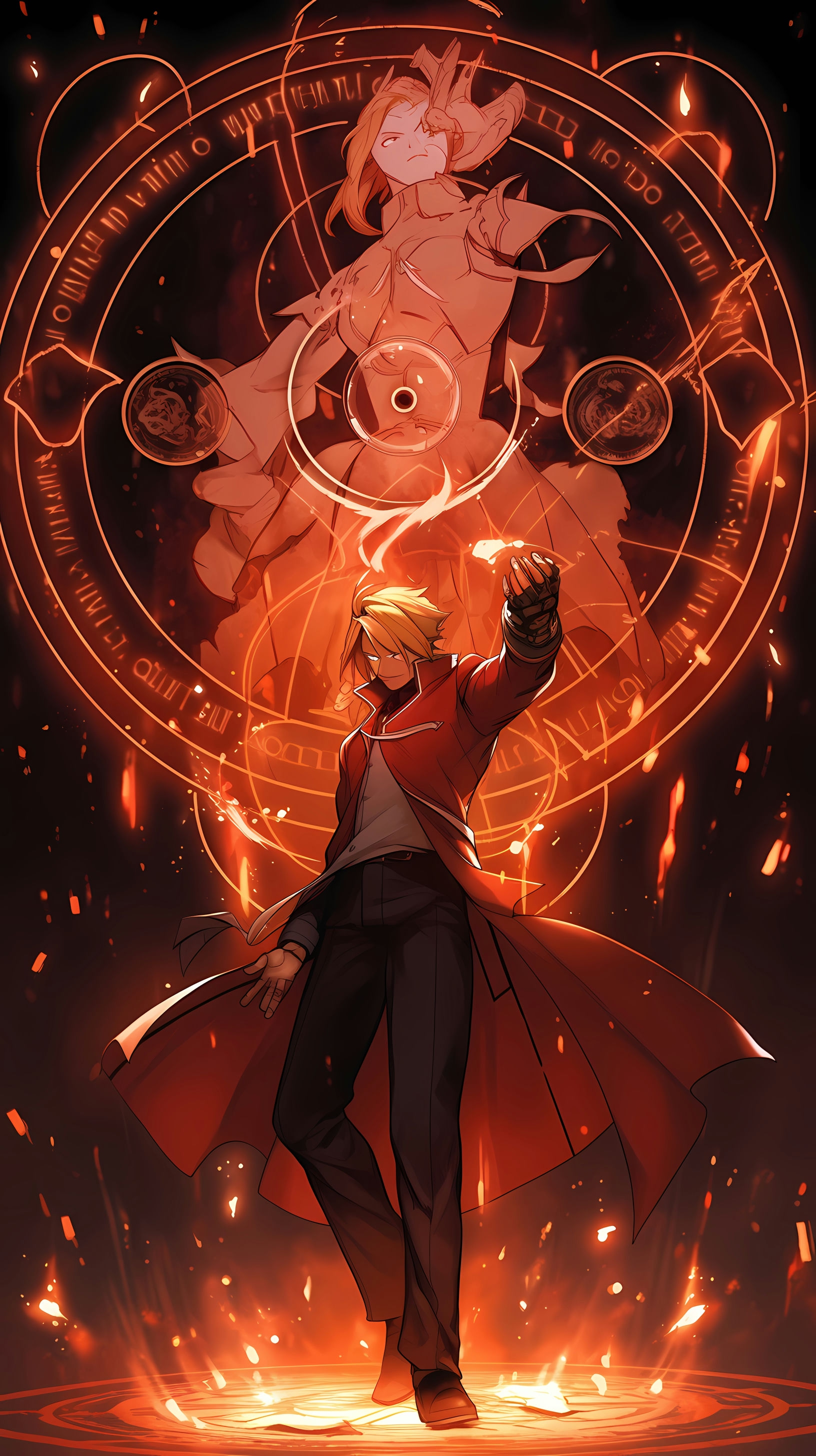 This anime wallpaper captures a dramatic moment from Fullmetal Alchemist, featuring the iconic brothers Edward and Alphonse Elric
