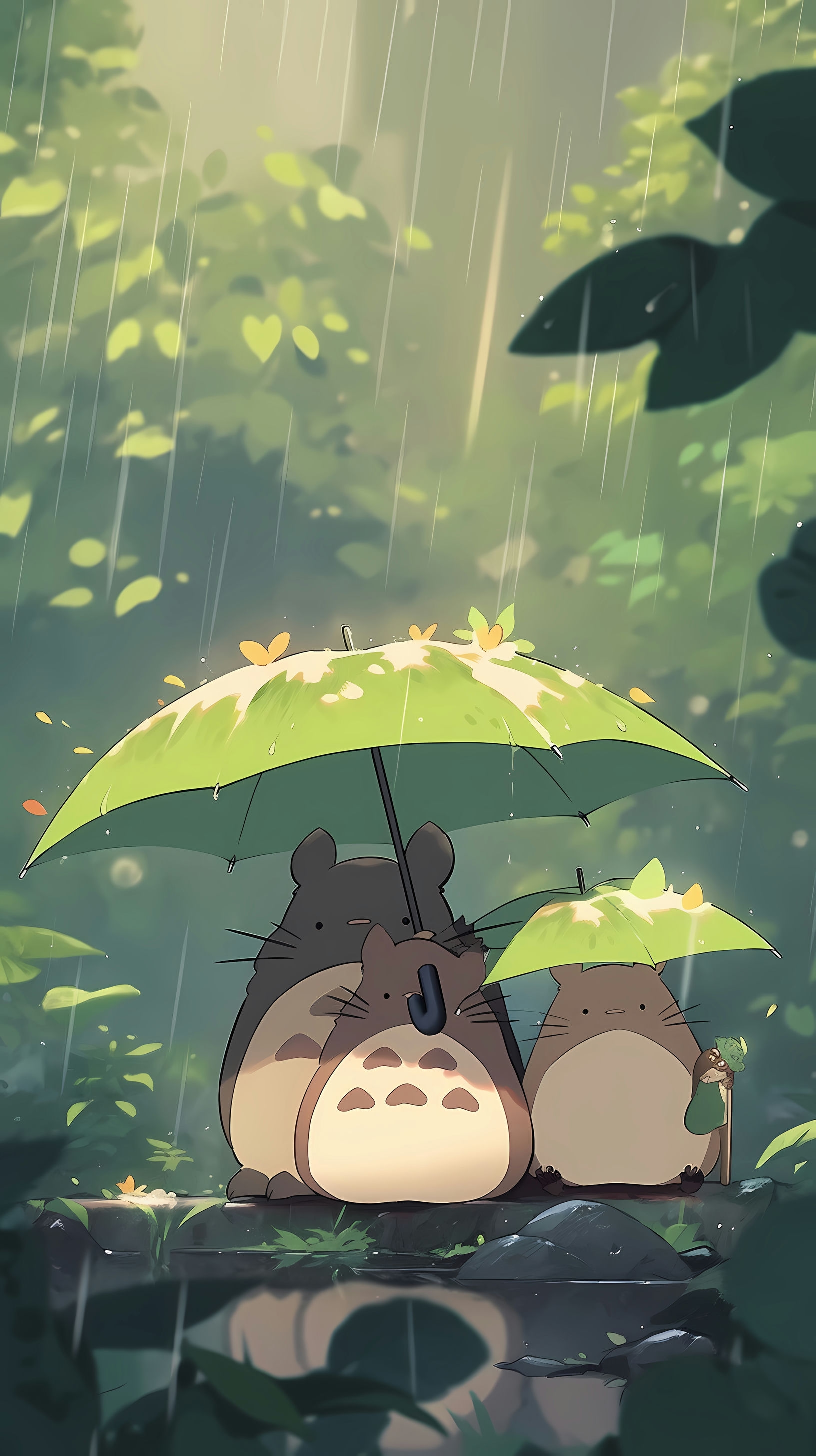 This enchanting anime wallpaper captures a serene moment from the beloved film 'My Neighbor Totoro