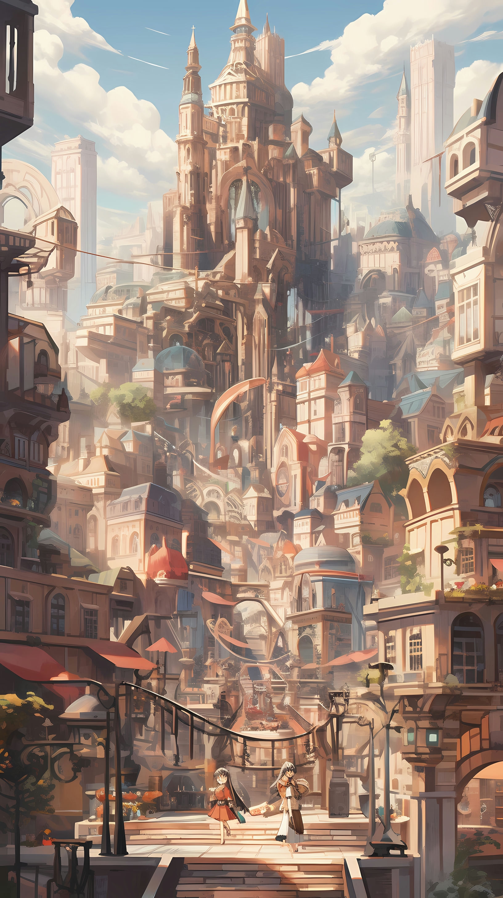 This anime wallpaper captures the bustling and intricate cityscape of Central City, a prominent location from the popular series Fullmetal Alchemist