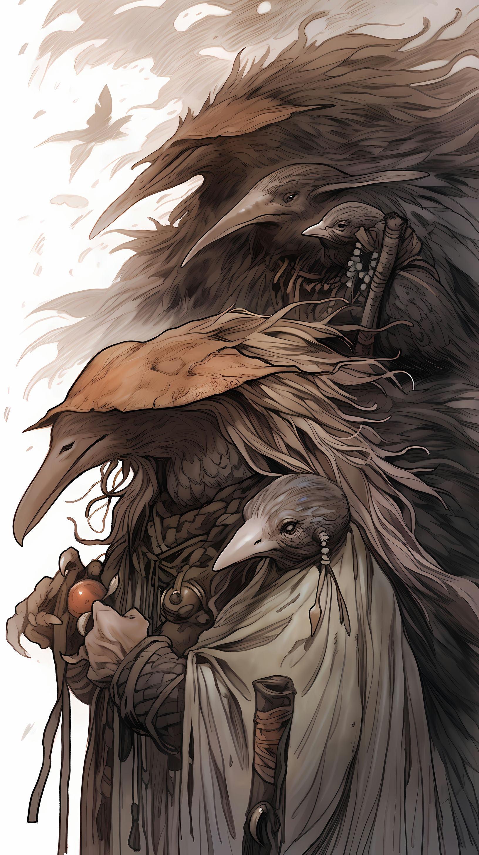 This anime wallpaper showcases a mystical and eerie scene featuring a character adorned with a dark crystal