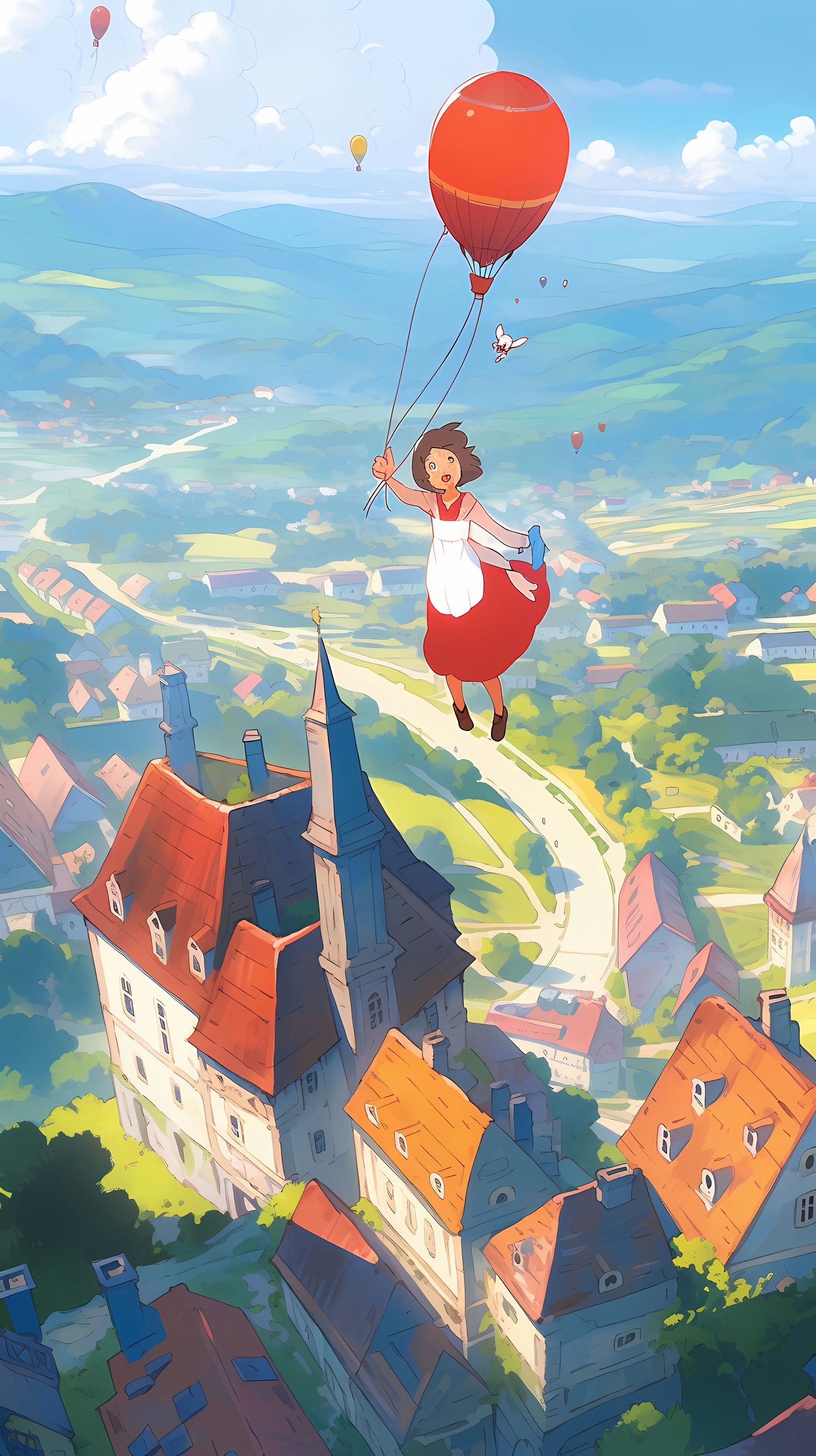 This enchanting anime wallpaper captures a whimsical scene from a Studio Ghibli film