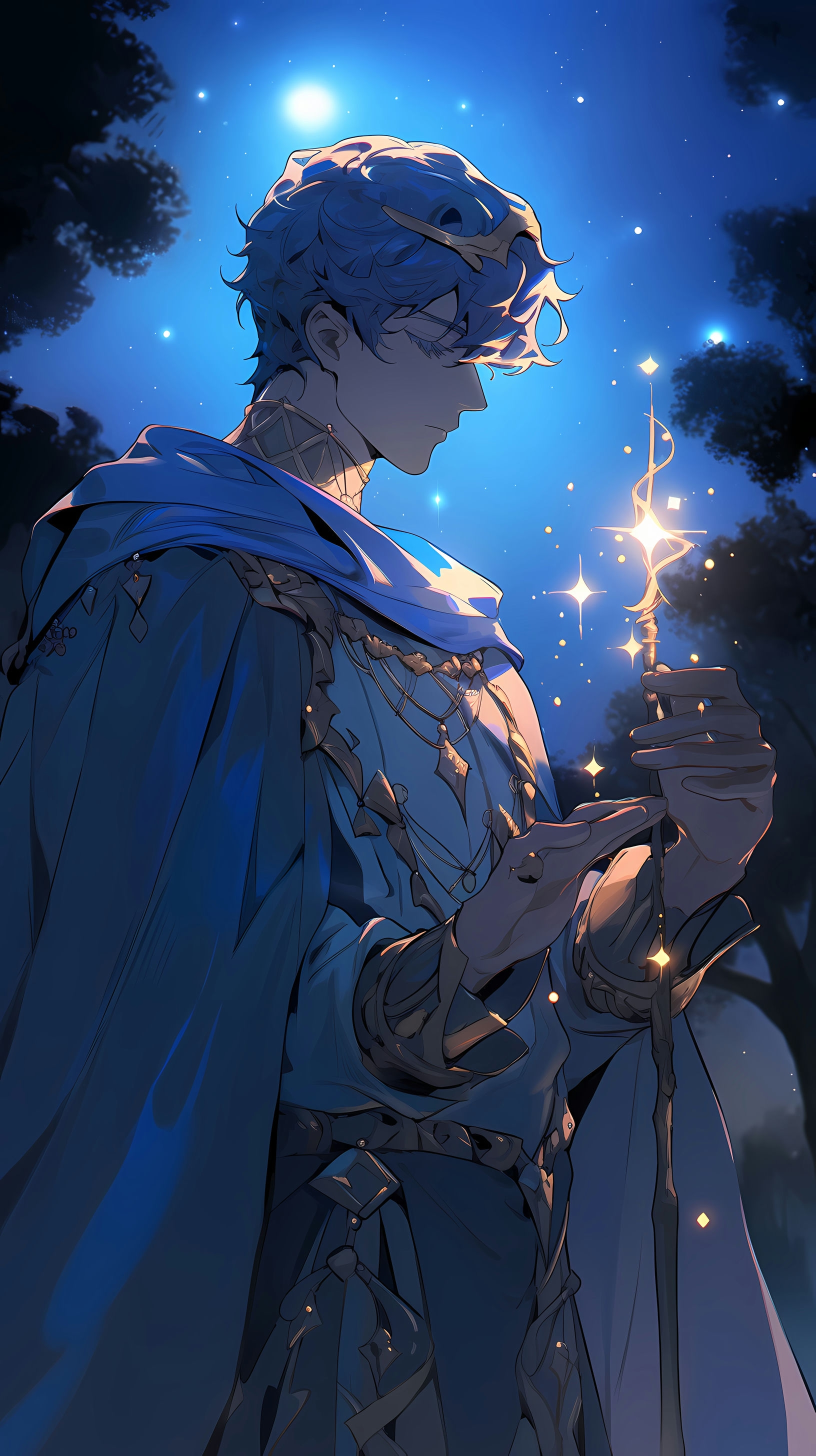 This enchanting anime wallpaper captures the essence of Arthurian legend, featuring the iconic figure of Merlin