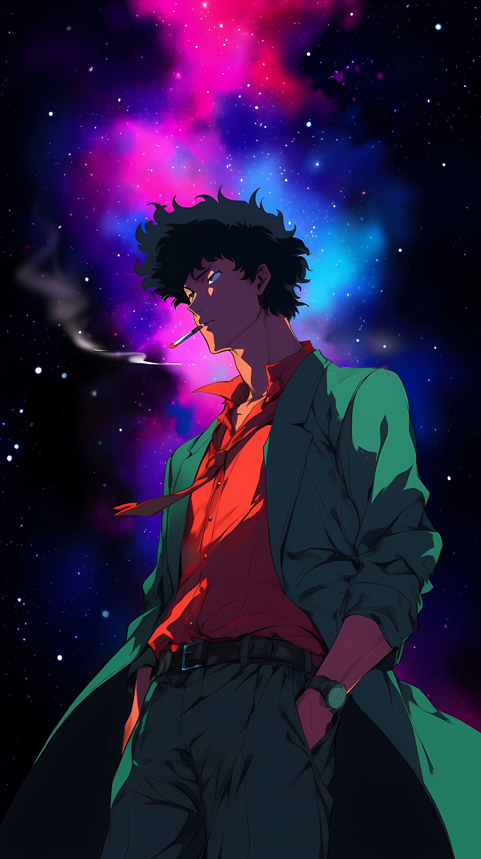 This anime wallpaper features the iconic character Spike Spiegel from the beloved series 'Cowboy Bebop