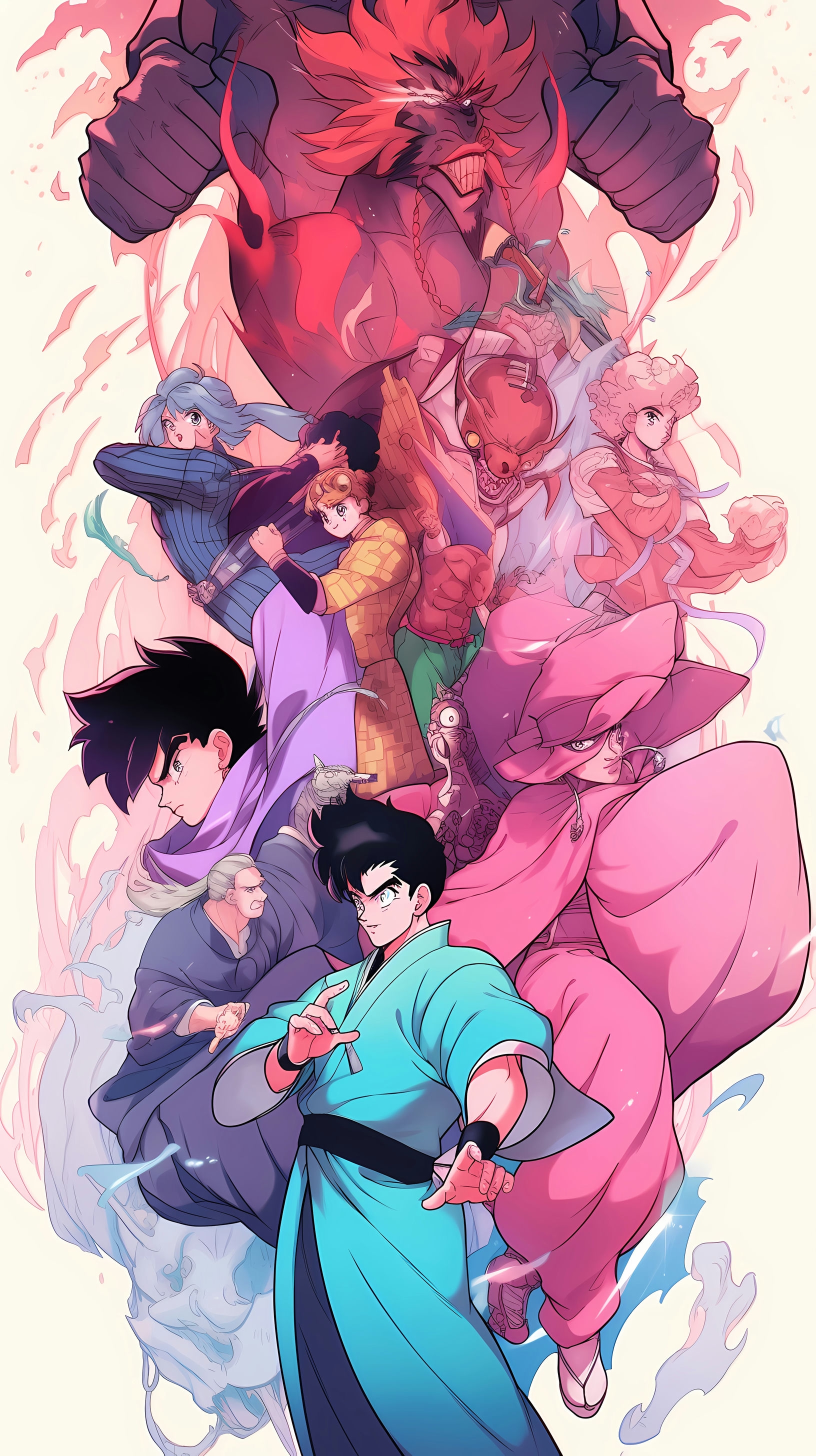 This anime wallpaper captures the essence of Yu Yu Hakusho, featuring Yusuke Urameshi and his team in a dynamic and action-packed scene