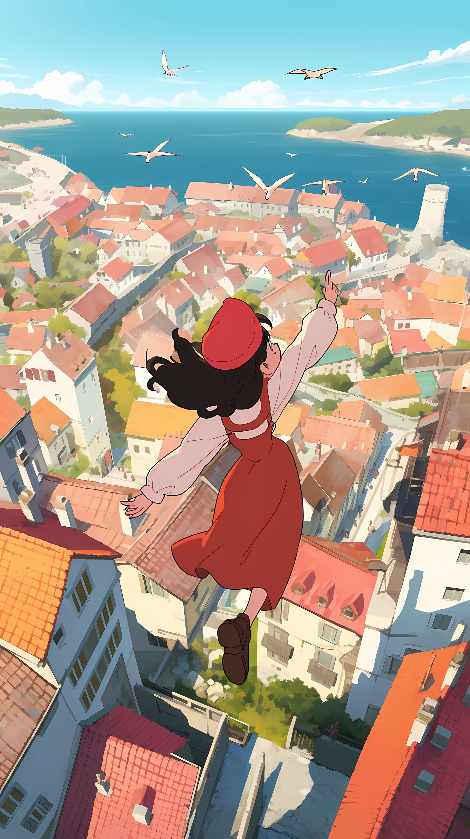 This enchanting anime wallpaper captures the whimsical spirit of Kiki's Delivery Service