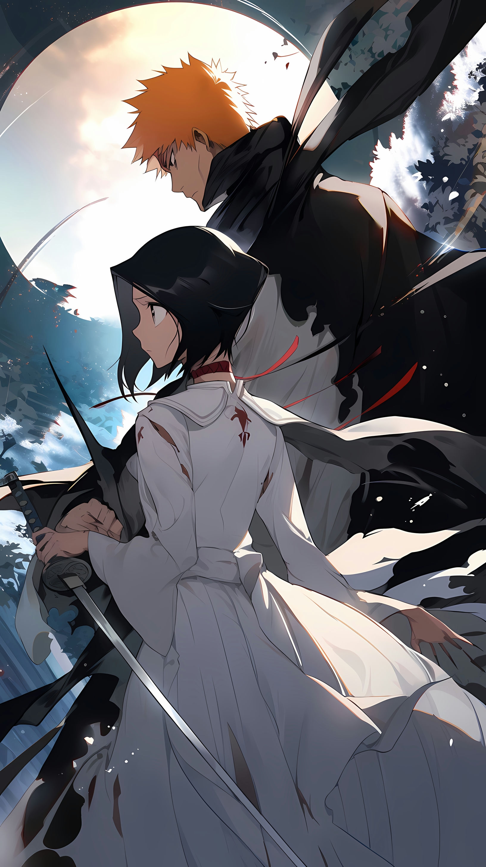 This captivating anime wallpaper features a dramatic scene from the popular series 'Bleach