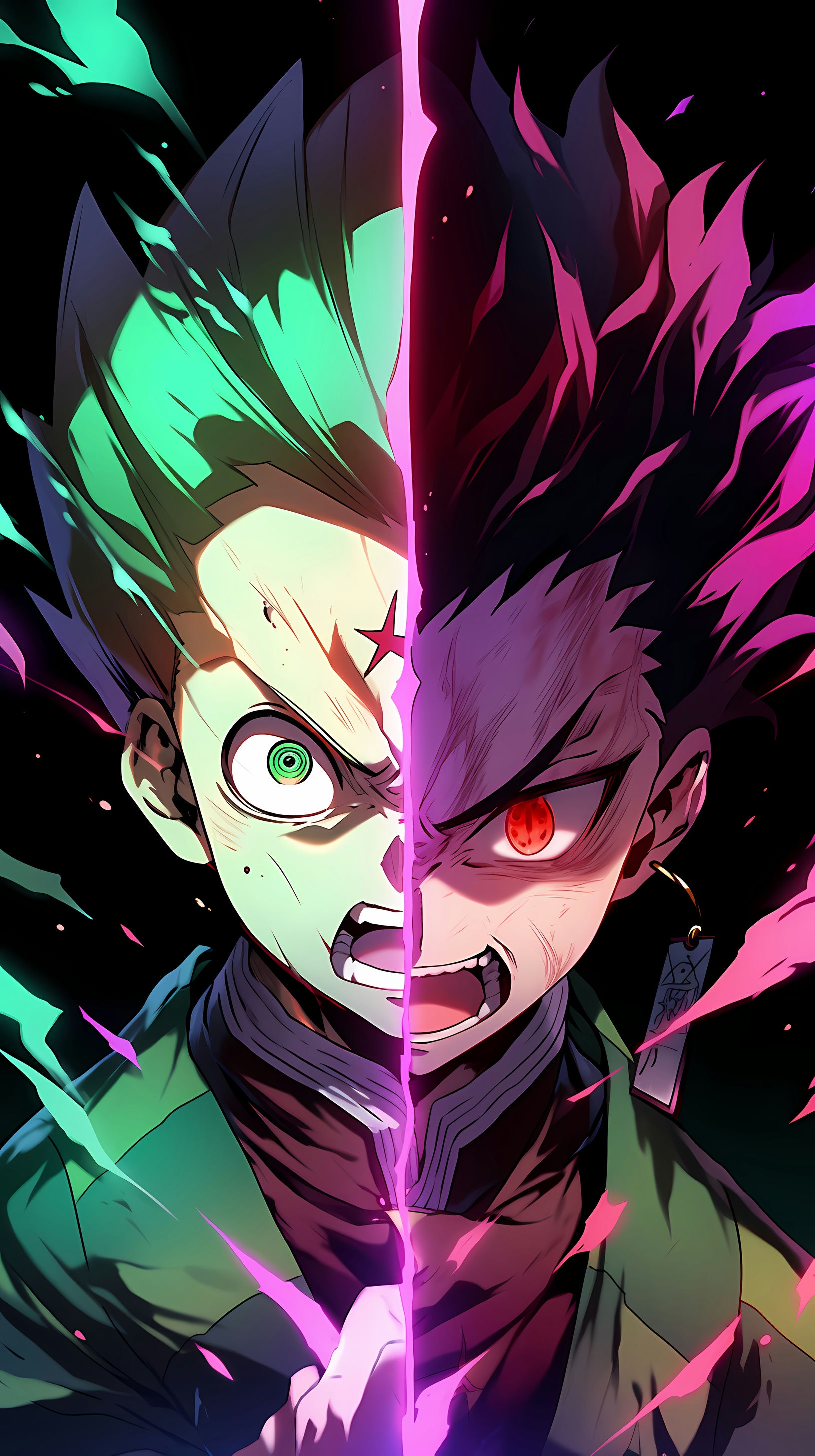 This anime wallpaper captures the intense and dramatic duel between Gon and Hisoka from the popular series 'Hunter x Hunter