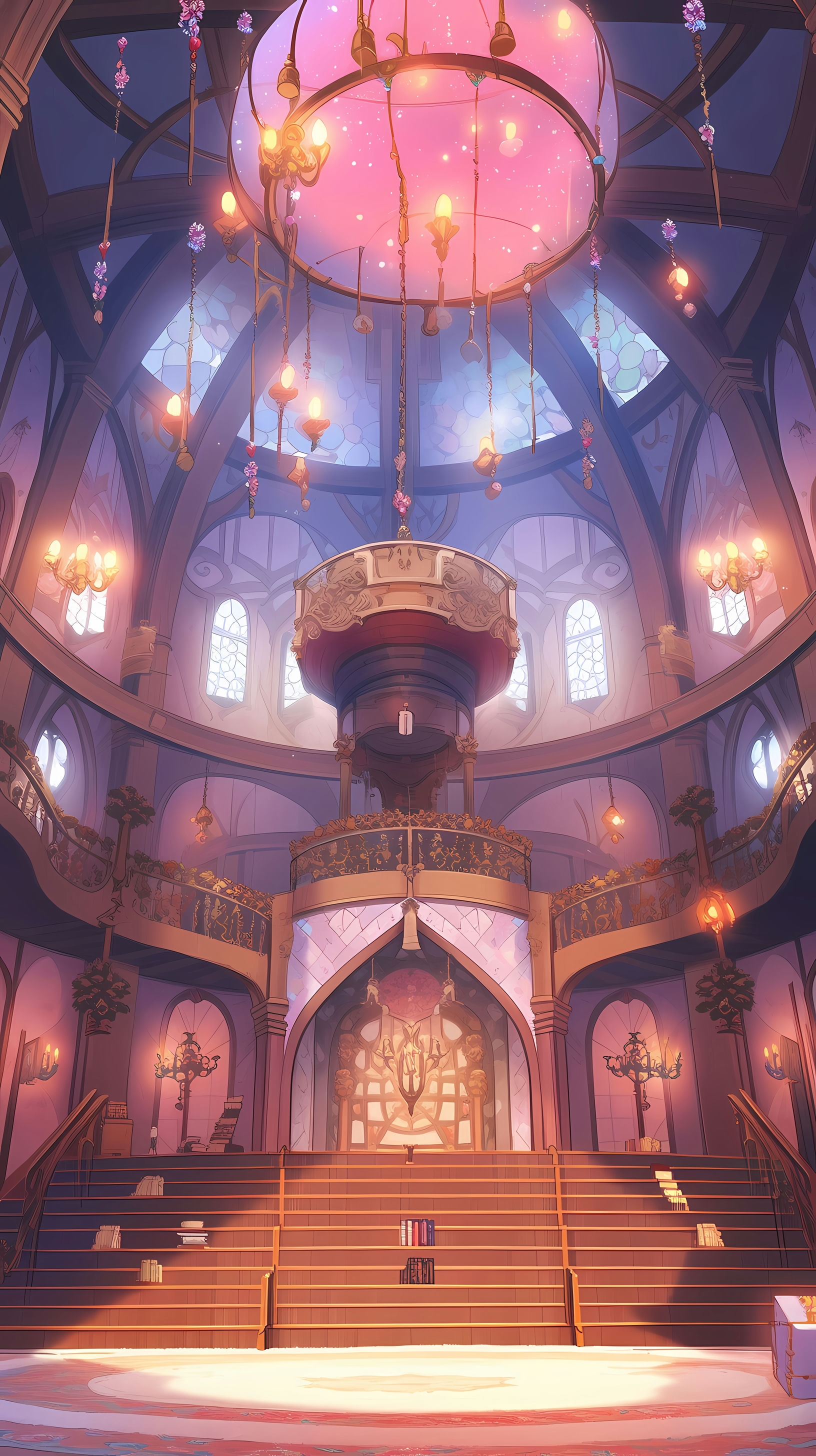 This anime wallpaper showcases the grand and vibrant interior of the Fairy Tail Guild Hall