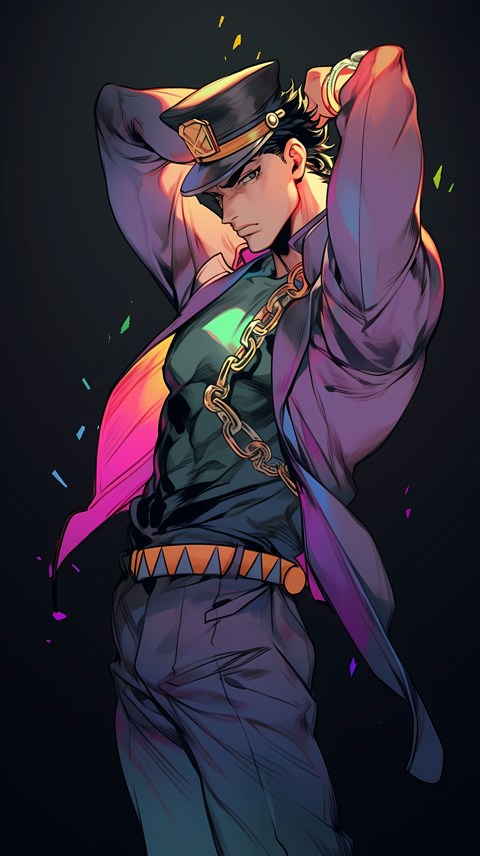 This anime wallpaper features Jotaro Kujo, a prominent character from the iconic series 'JoJo's Bizarre Adventure