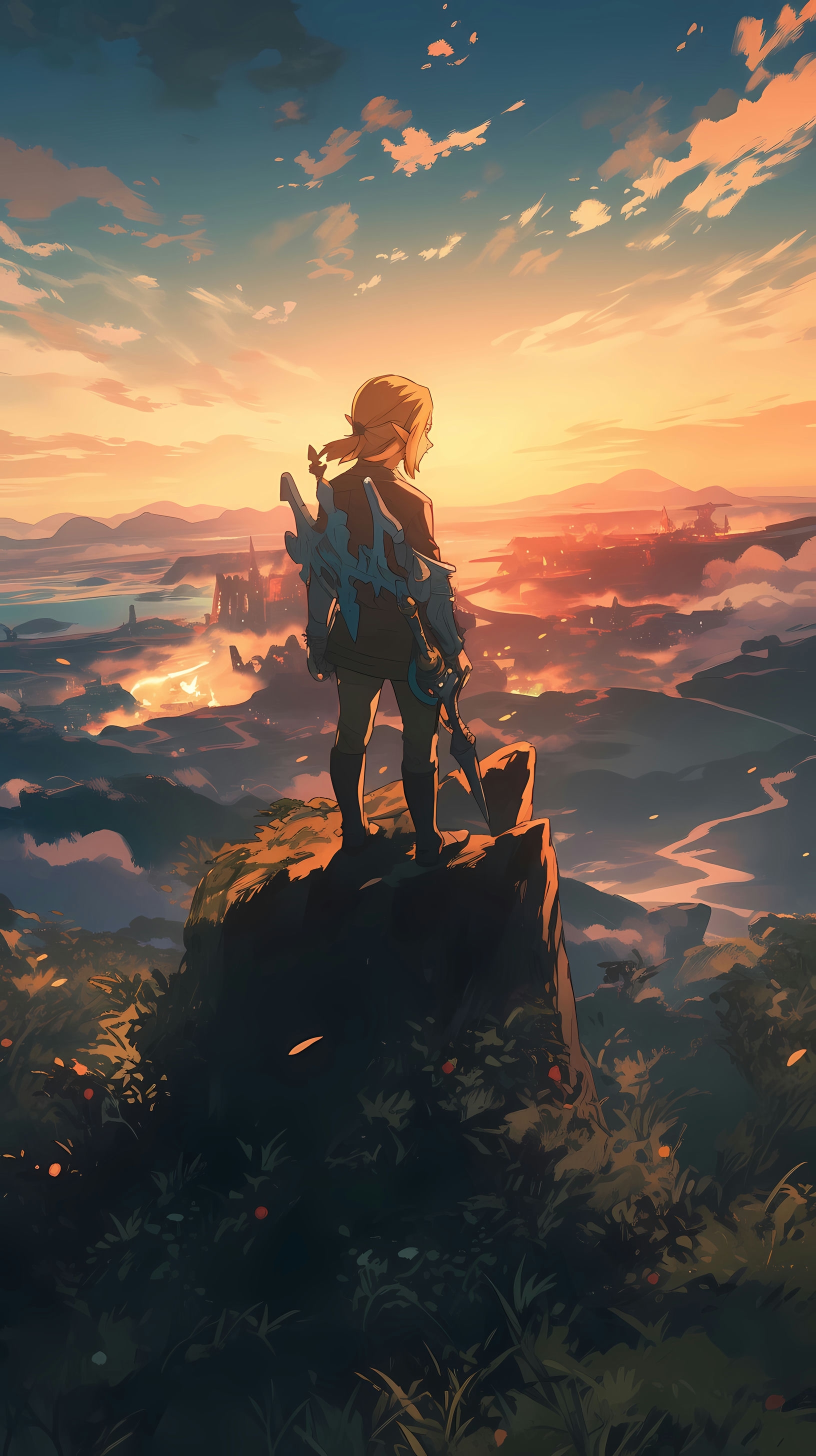 This anime wallpaper captures a breathtaking scene from The Legend of Zelda series