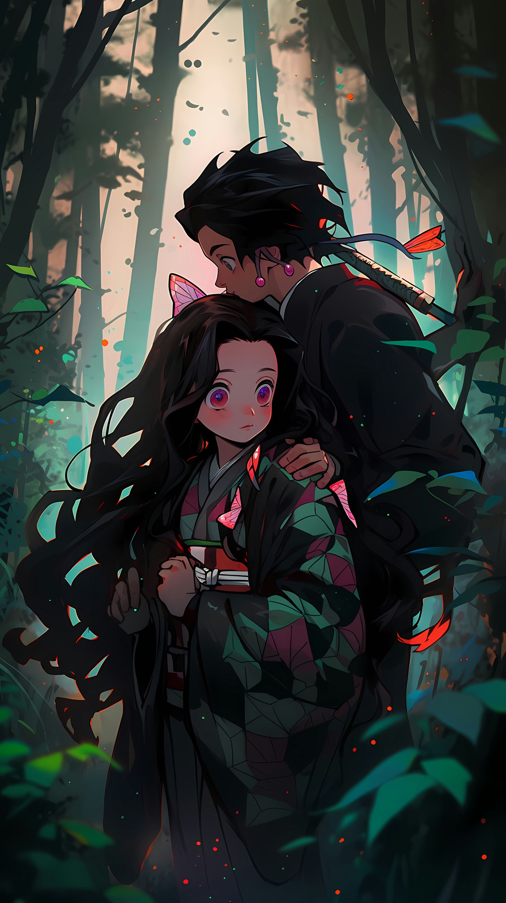 This captivating anime wallpaper features Tanjiro and Nezuko from the popular series 'Demon Slayer