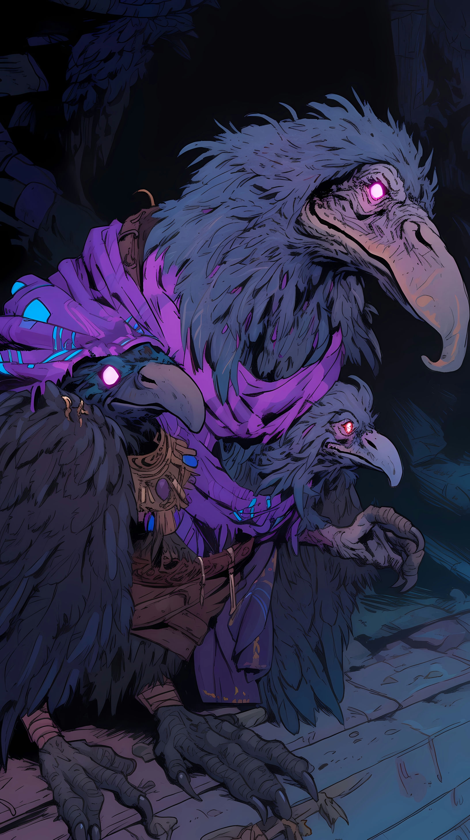 This captivating anime wallpaper depicts a dark and mystical scene featuring characters from the fantasy world of Thra