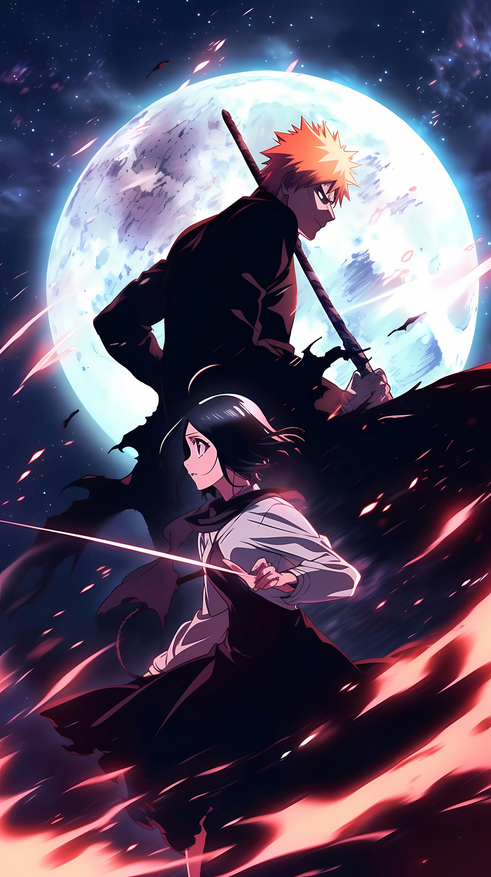 This anime wallpaper captures a dramatic scene from the popular series 'Bleach