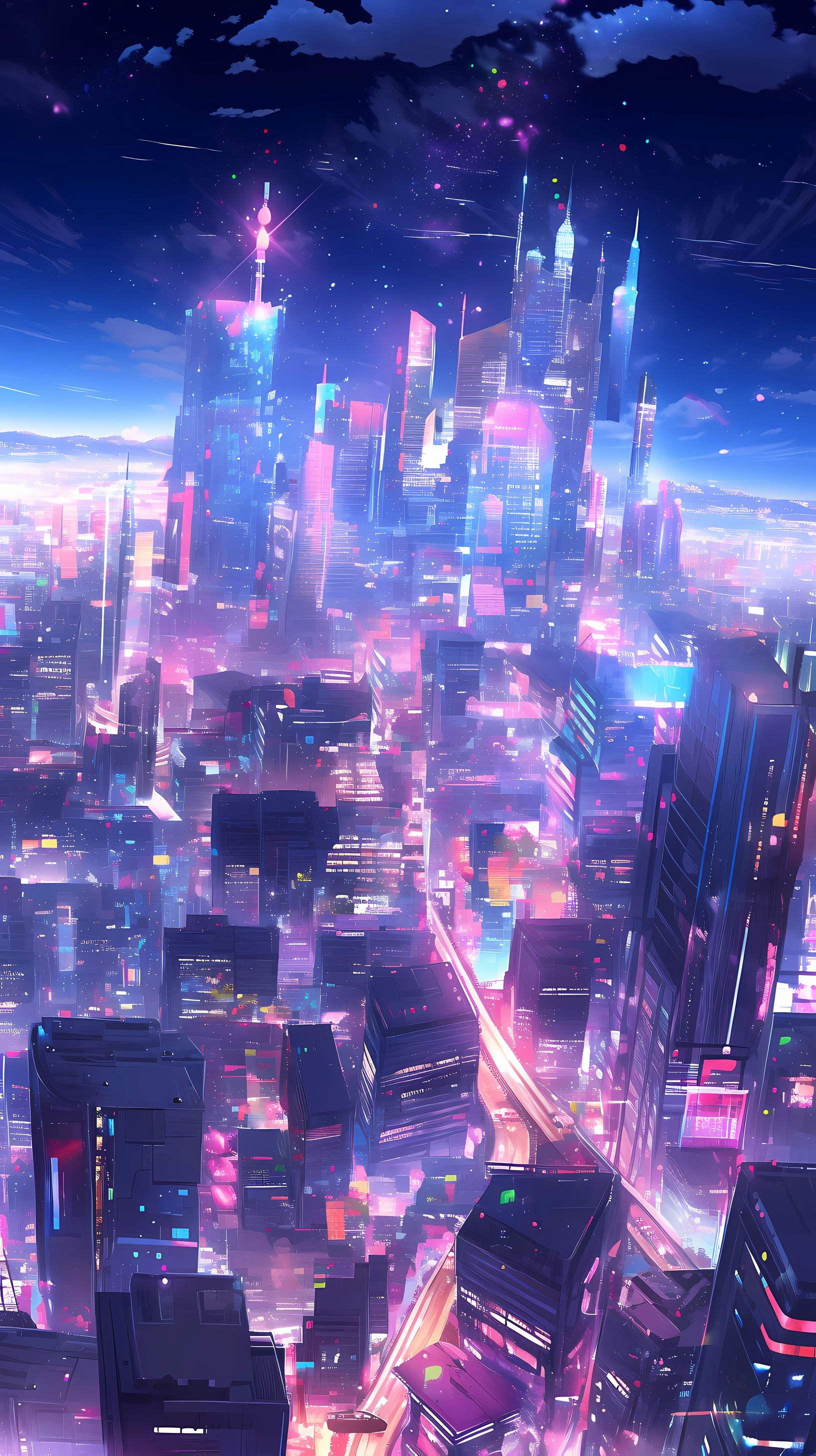 This anime wallpaper captures the futuristic and enchanting cityscape of Crystal Tokyo, as seen in the iconic series 'Sailor Moon