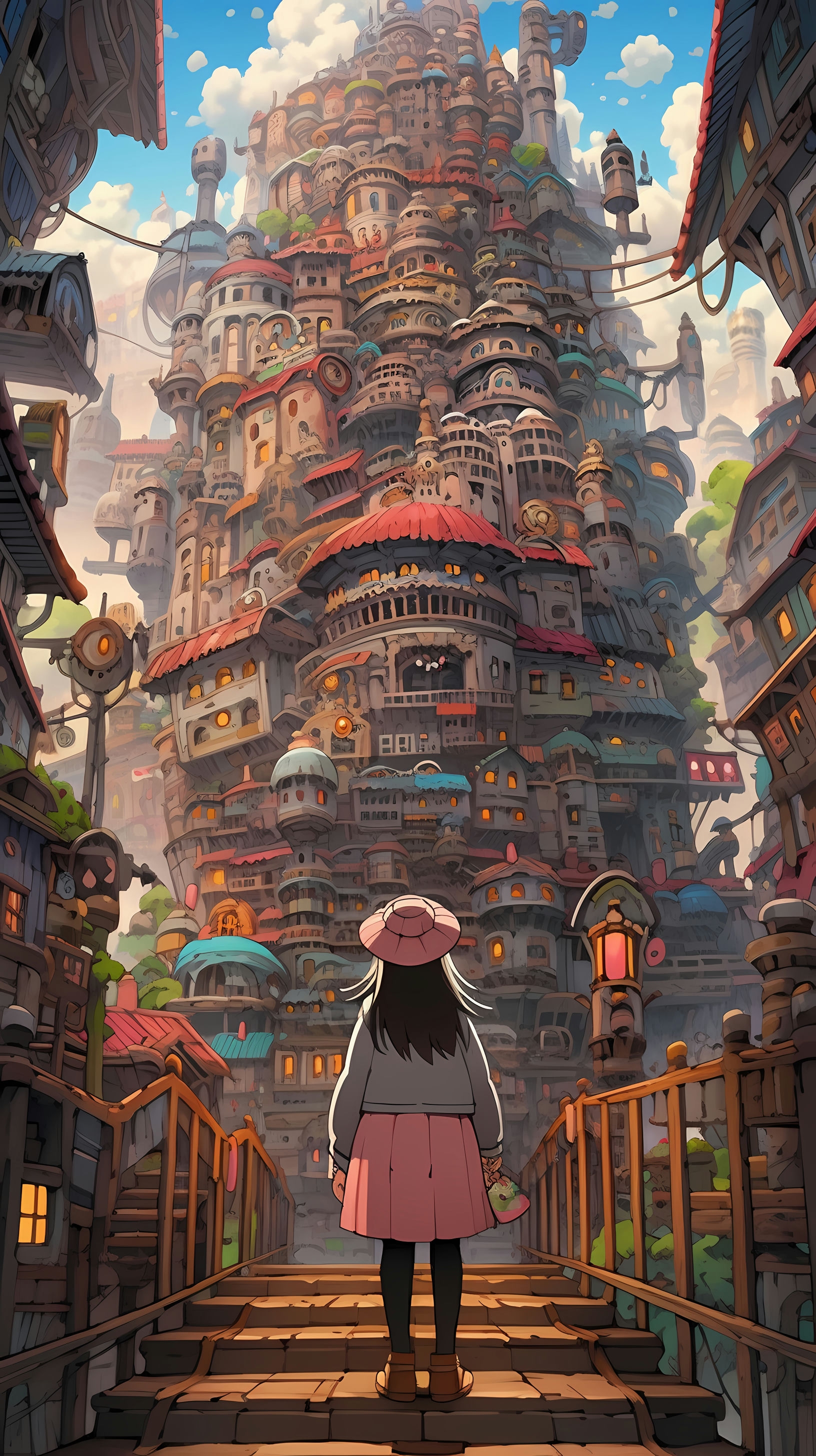 This enchanting anime wallpaper captures a moment from the beloved Studio Ghibli film 'Howl's Moving Castle