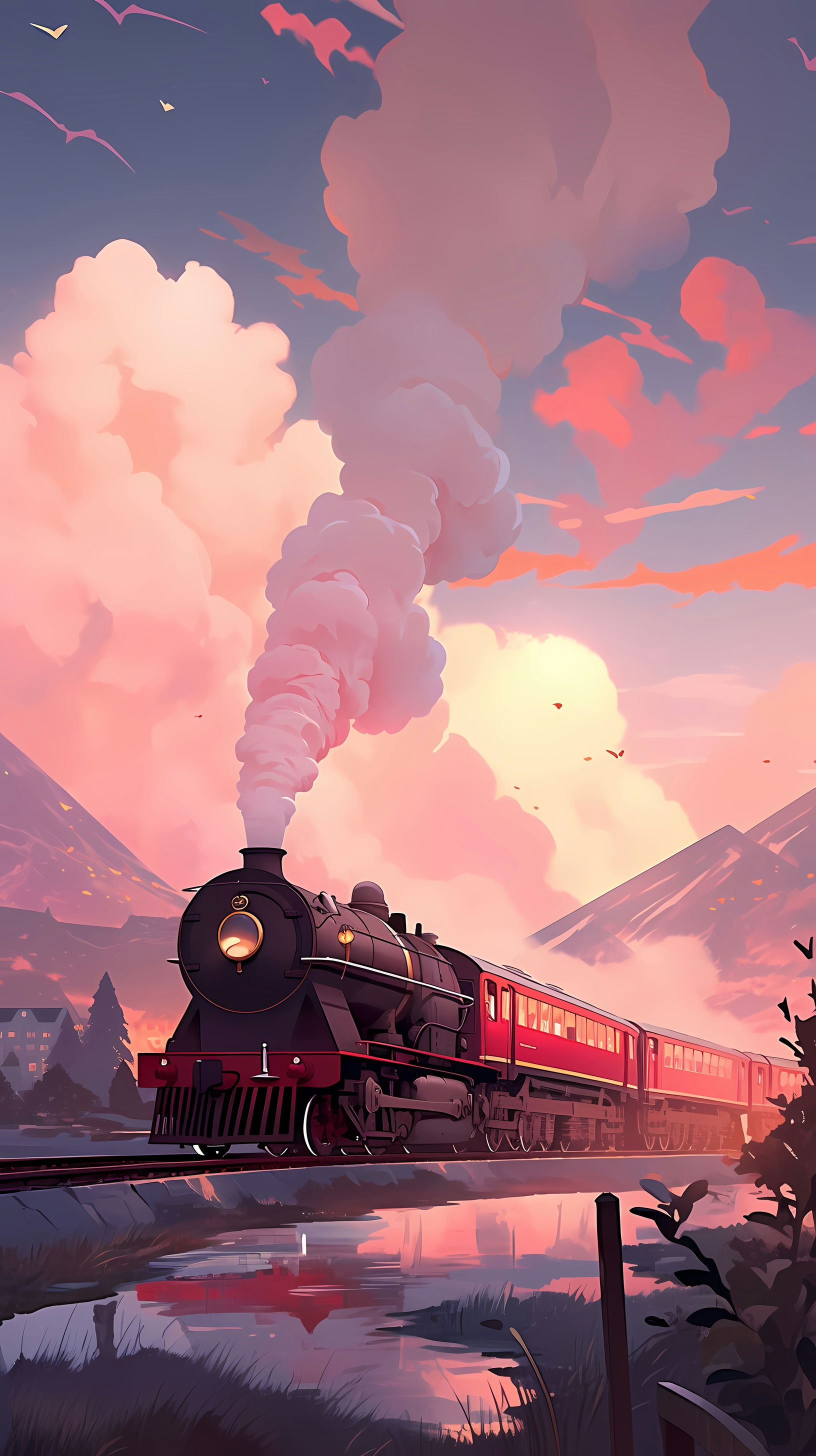 This anime wallpaper captures the enchanting view from the Hogwarts Express, a nostalgic scene that transports you to the magical world of Harry Potter