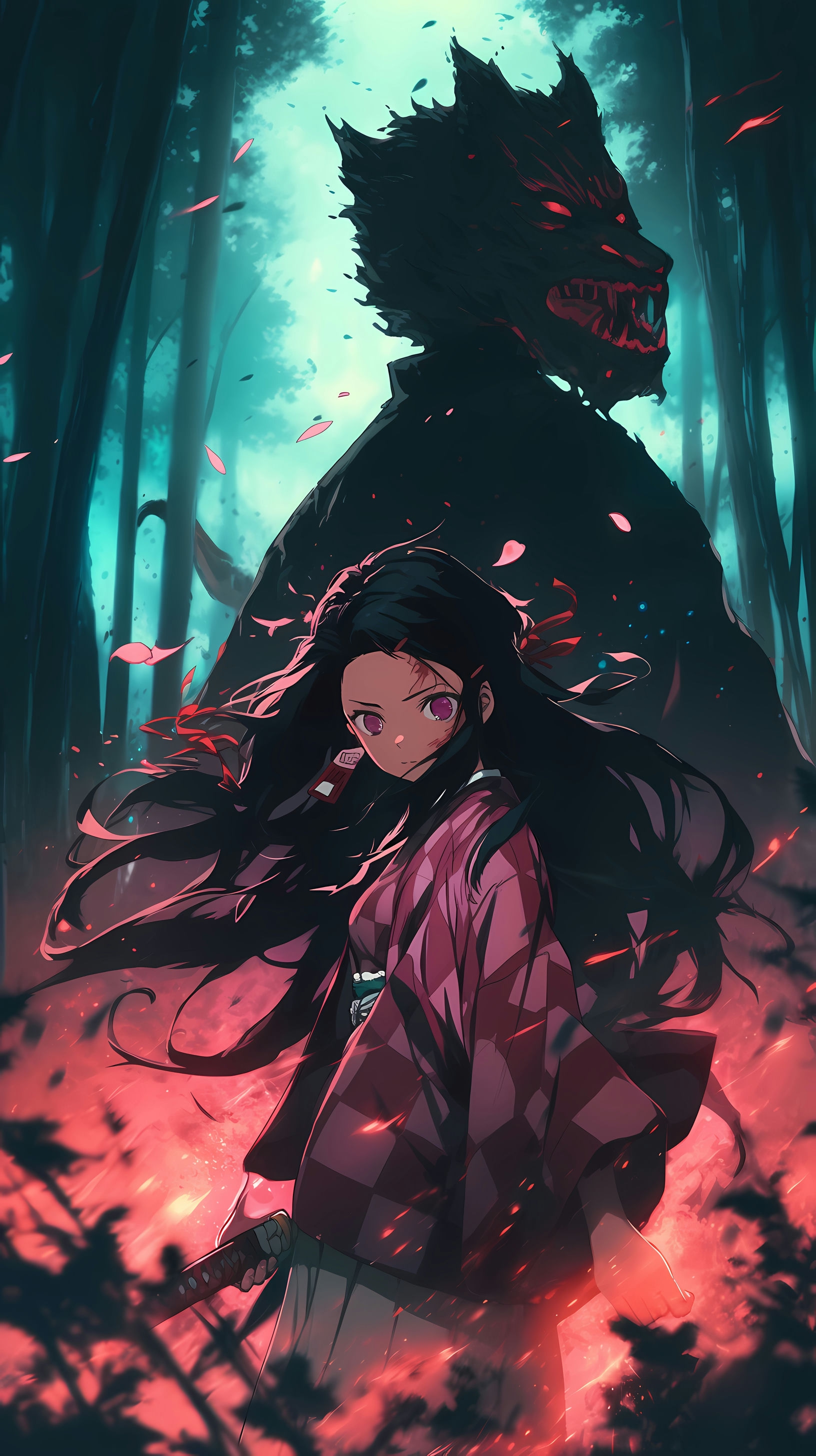 This captivating anime wallpaper features Tanjiro Kamado and his sister Nezuko from the popular series 'Demon Slayer: Kimetsu no Yaiba